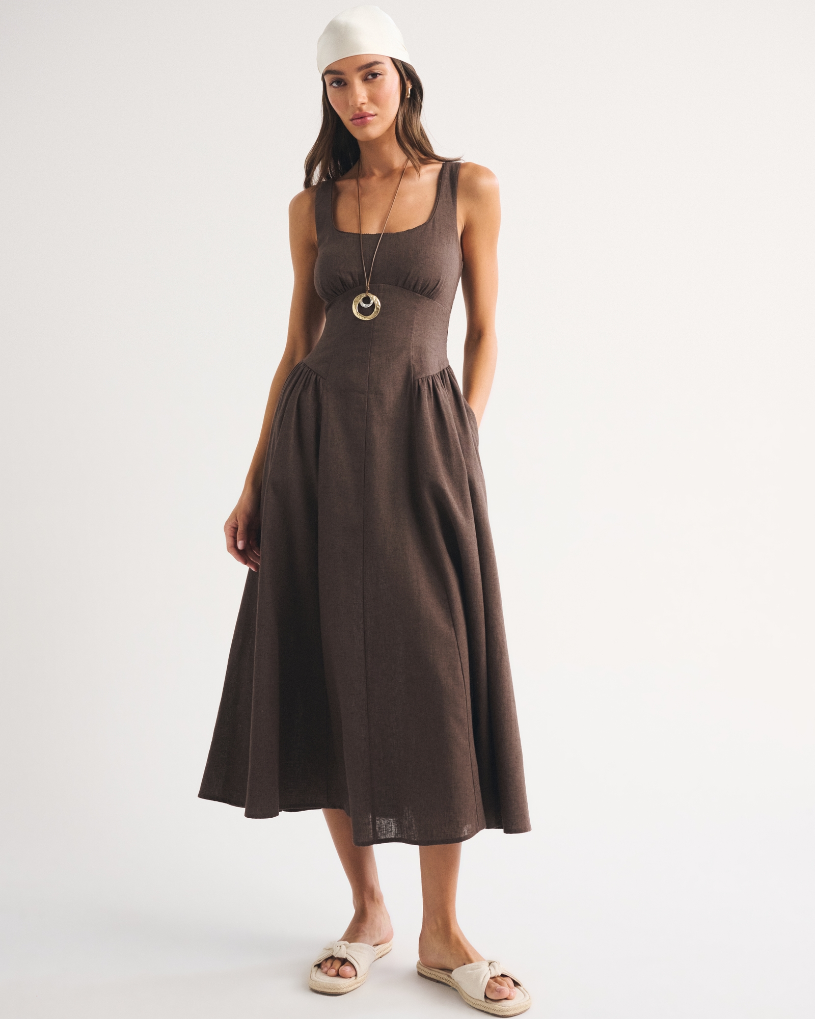 Linen-Blend A&f Bra-Free Dylan Midi Dress