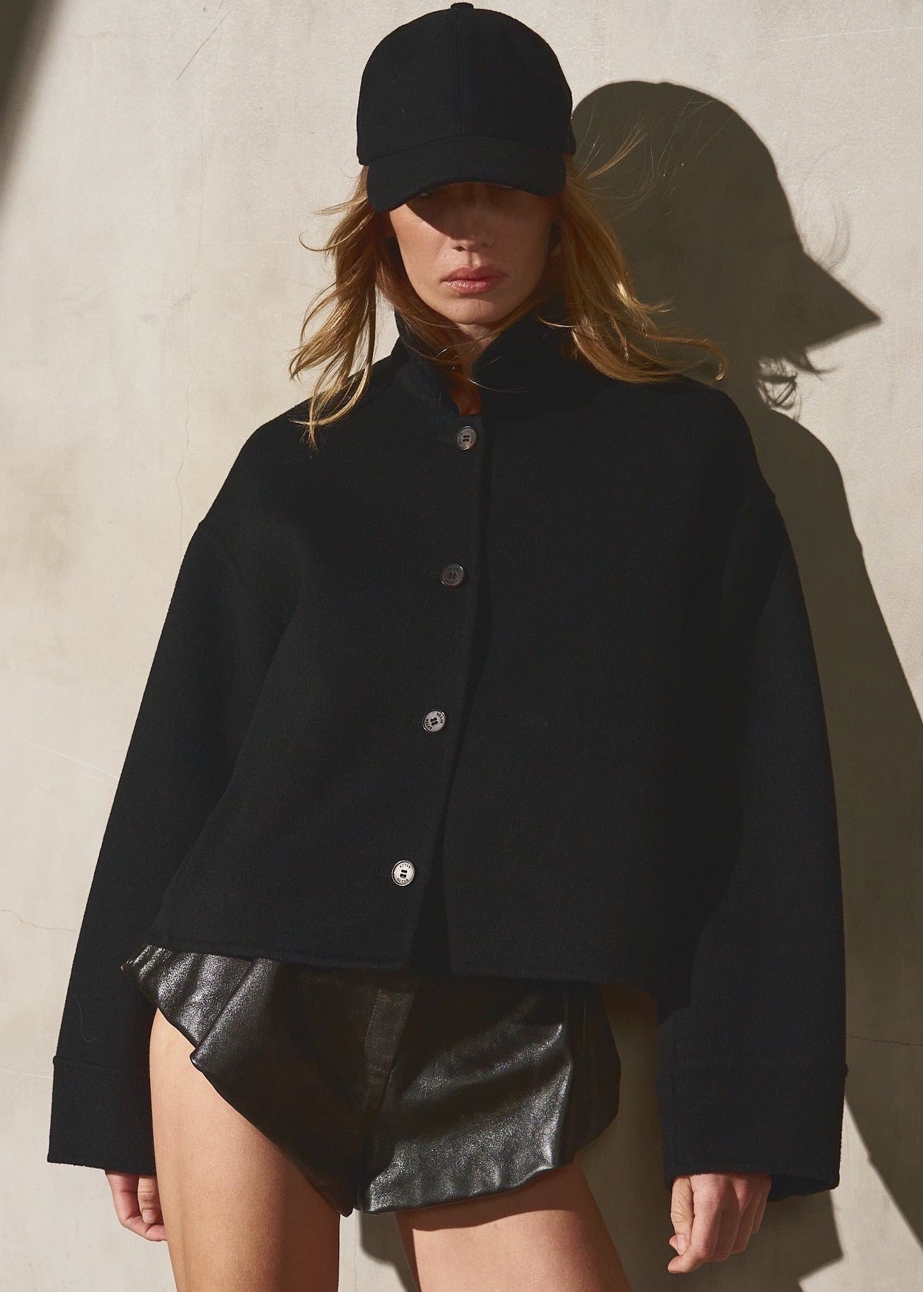Cropped Cashmere Shirt Jacket - Noir