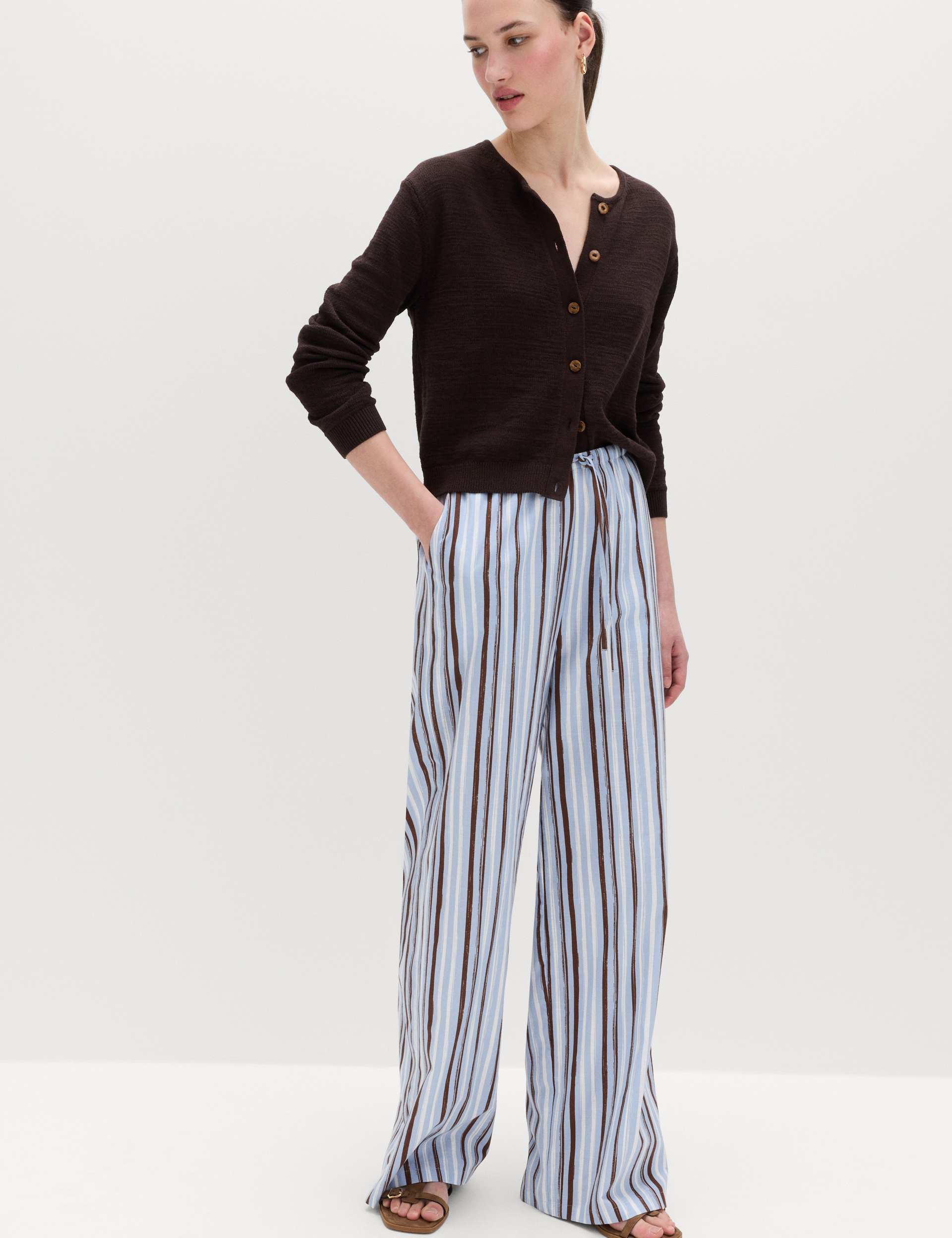 Pure Cotton Striped Wide Leg Trousers