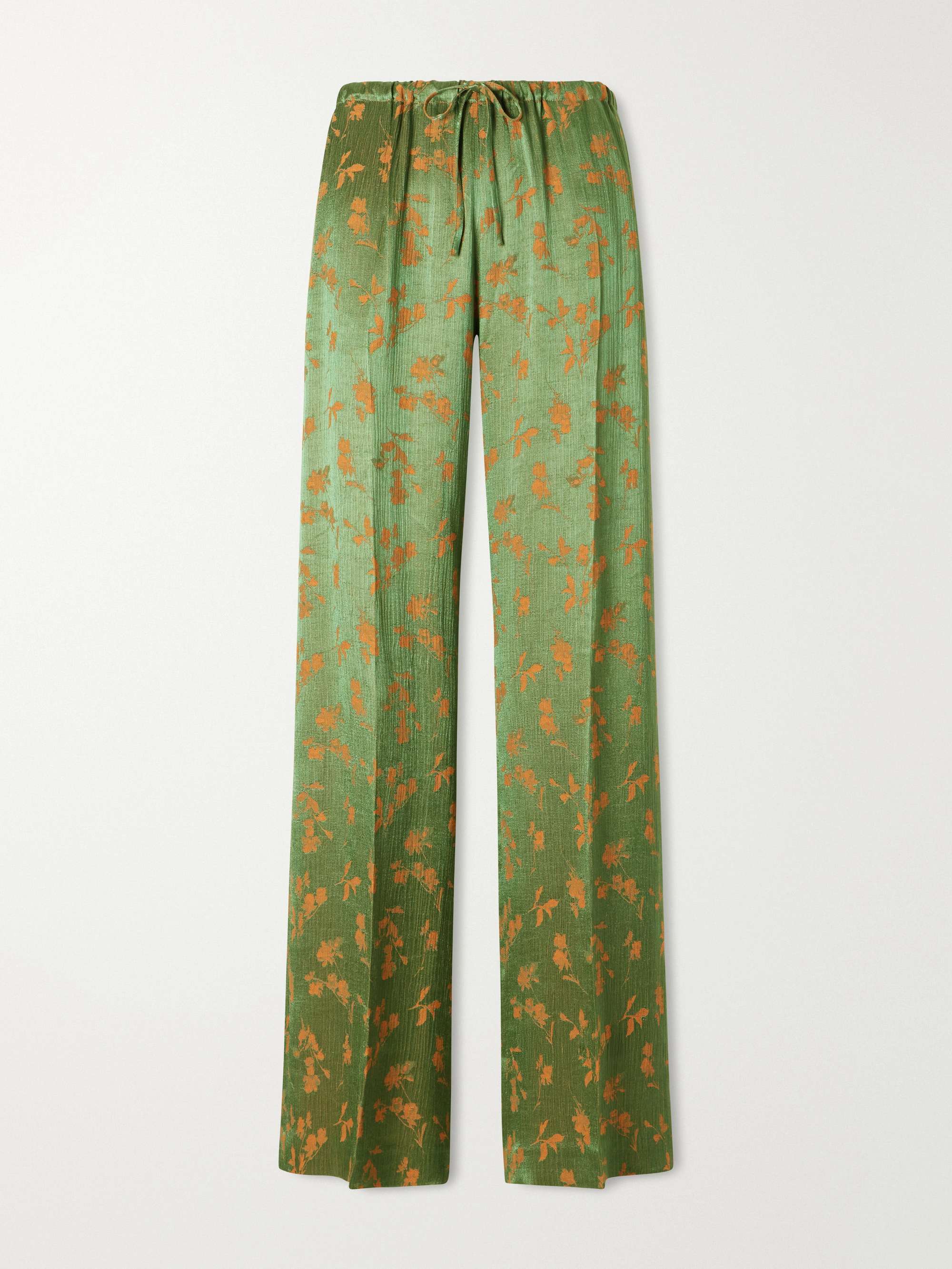 Floral-Jacquard Satin Wide-Leg Pants
