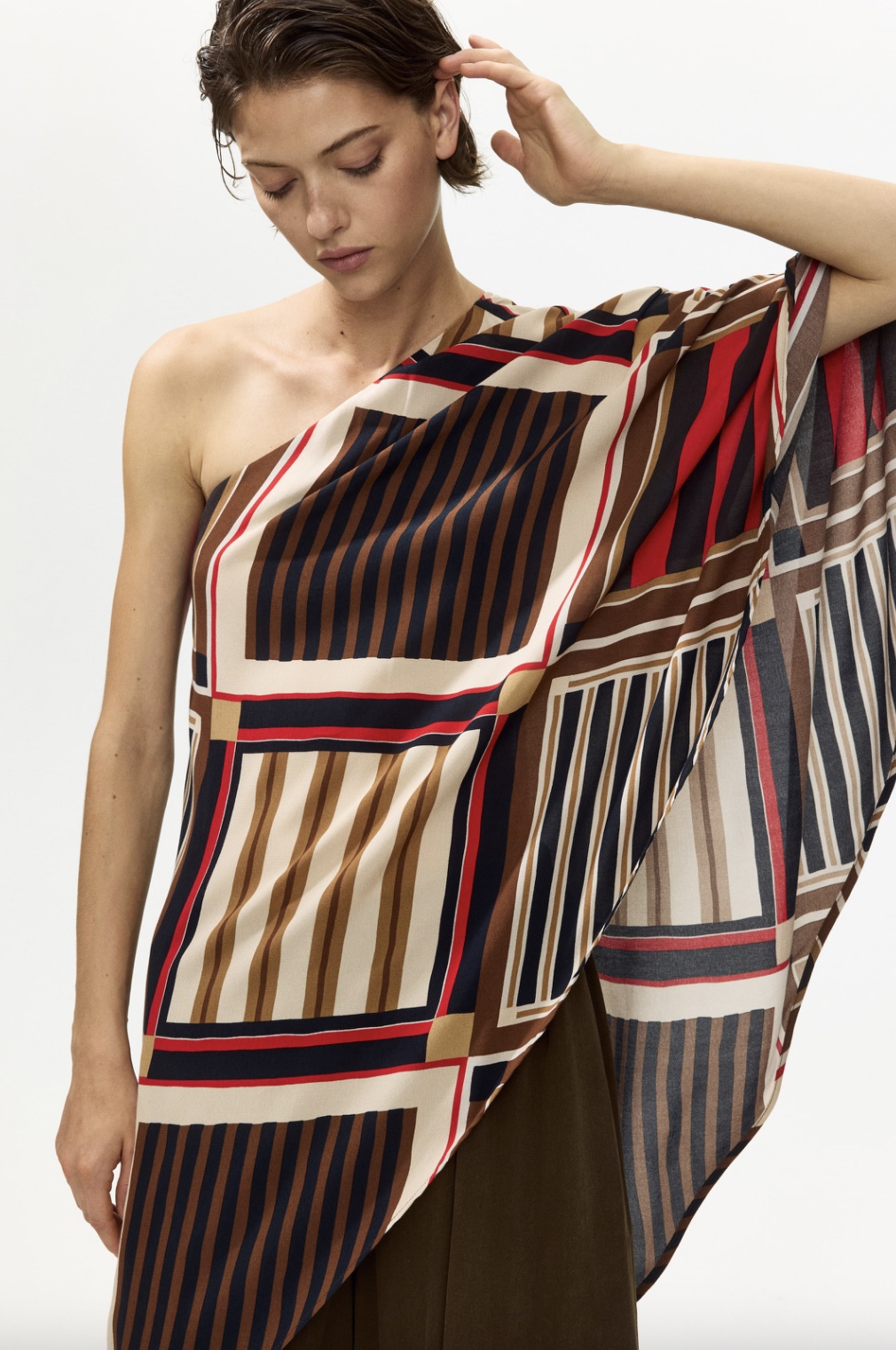 H&M, One-Shoulder Satin Cape Top