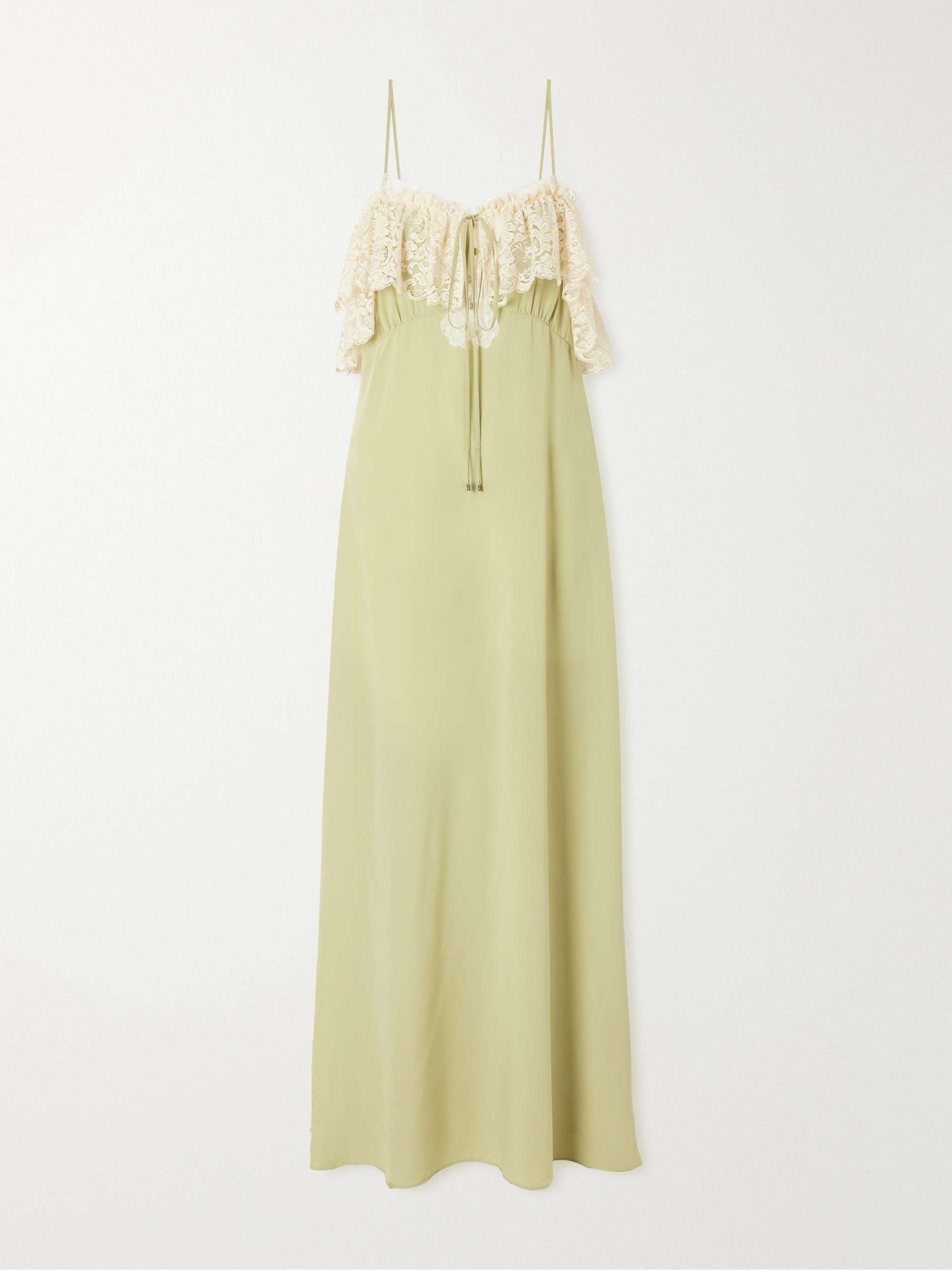 Lace-Trimmed Silk-Crepe De Chine Maxi Dress
