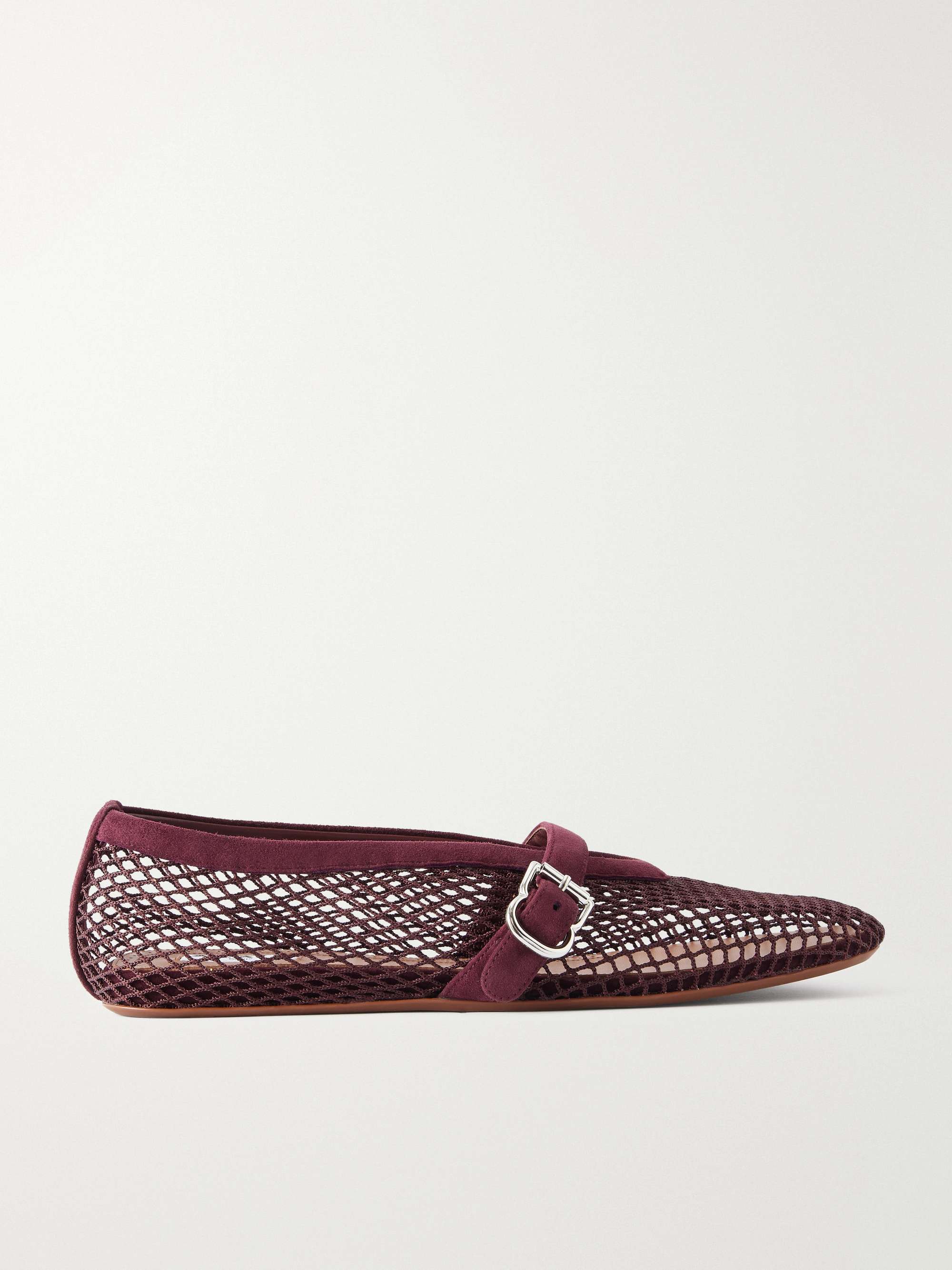 Patent Leather-Trimmed Mesh Ballet Flats