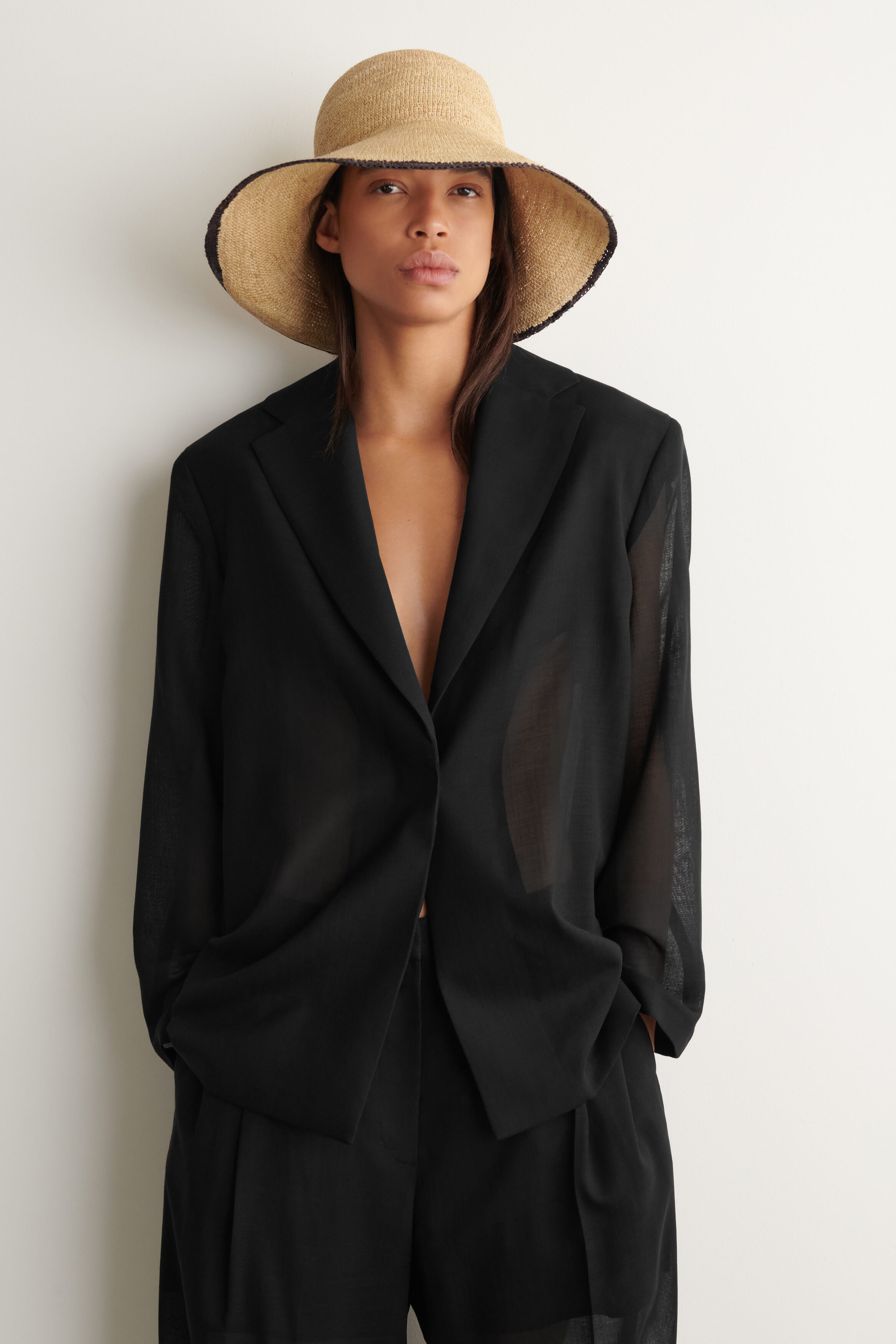 Contrast-Trim Raffia Hat
