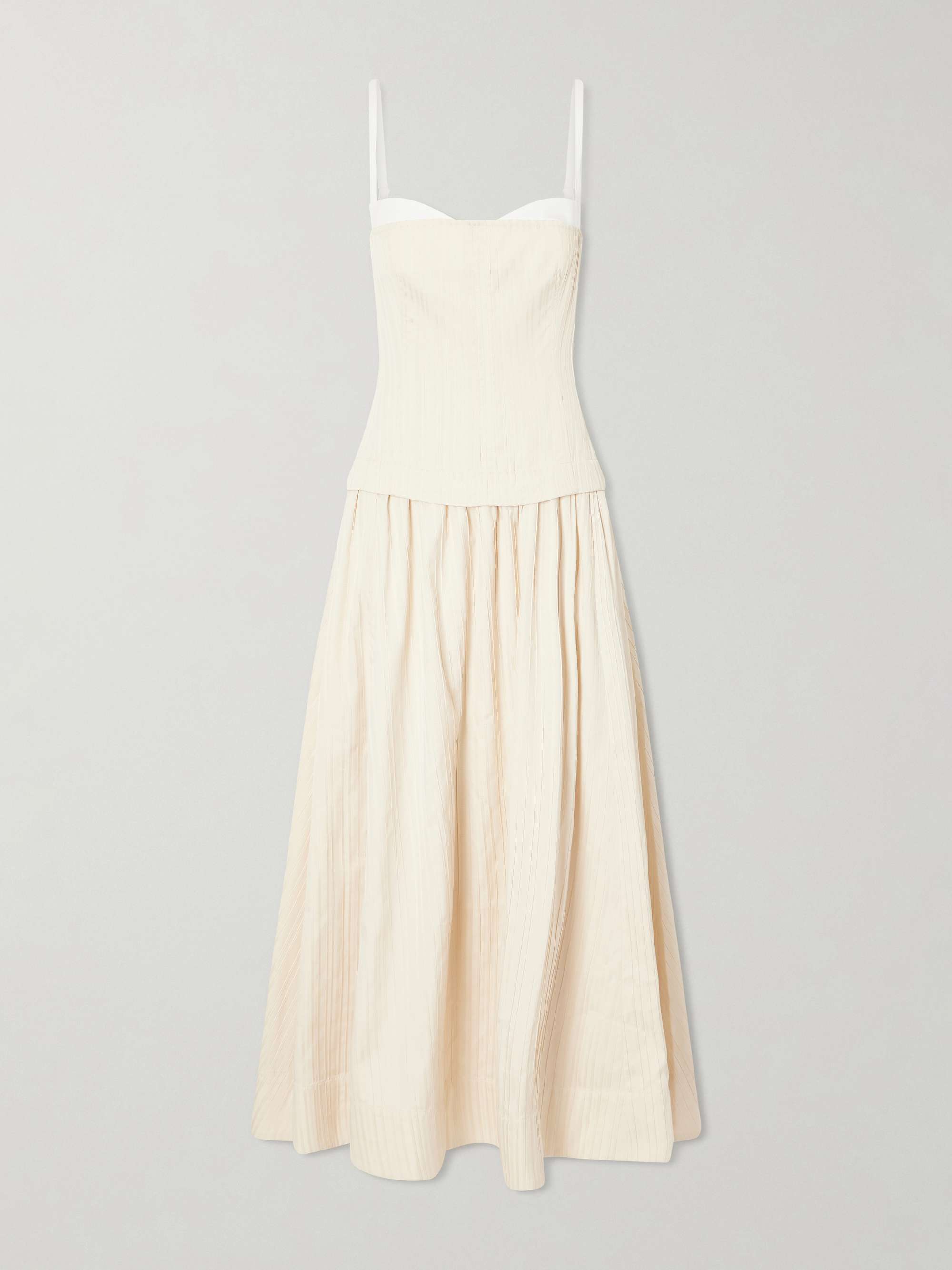 Quinlin Striped Satin Bustier Midi Dress