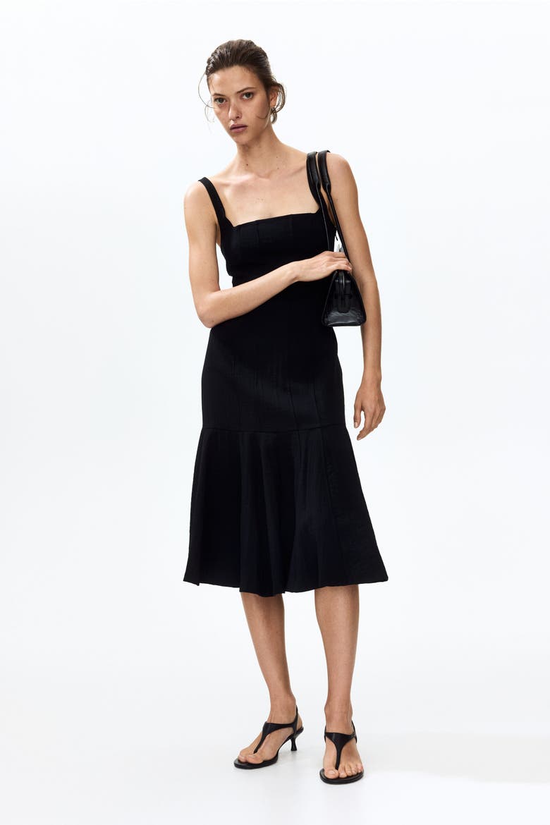 Flared-Skirt Midi Dress
