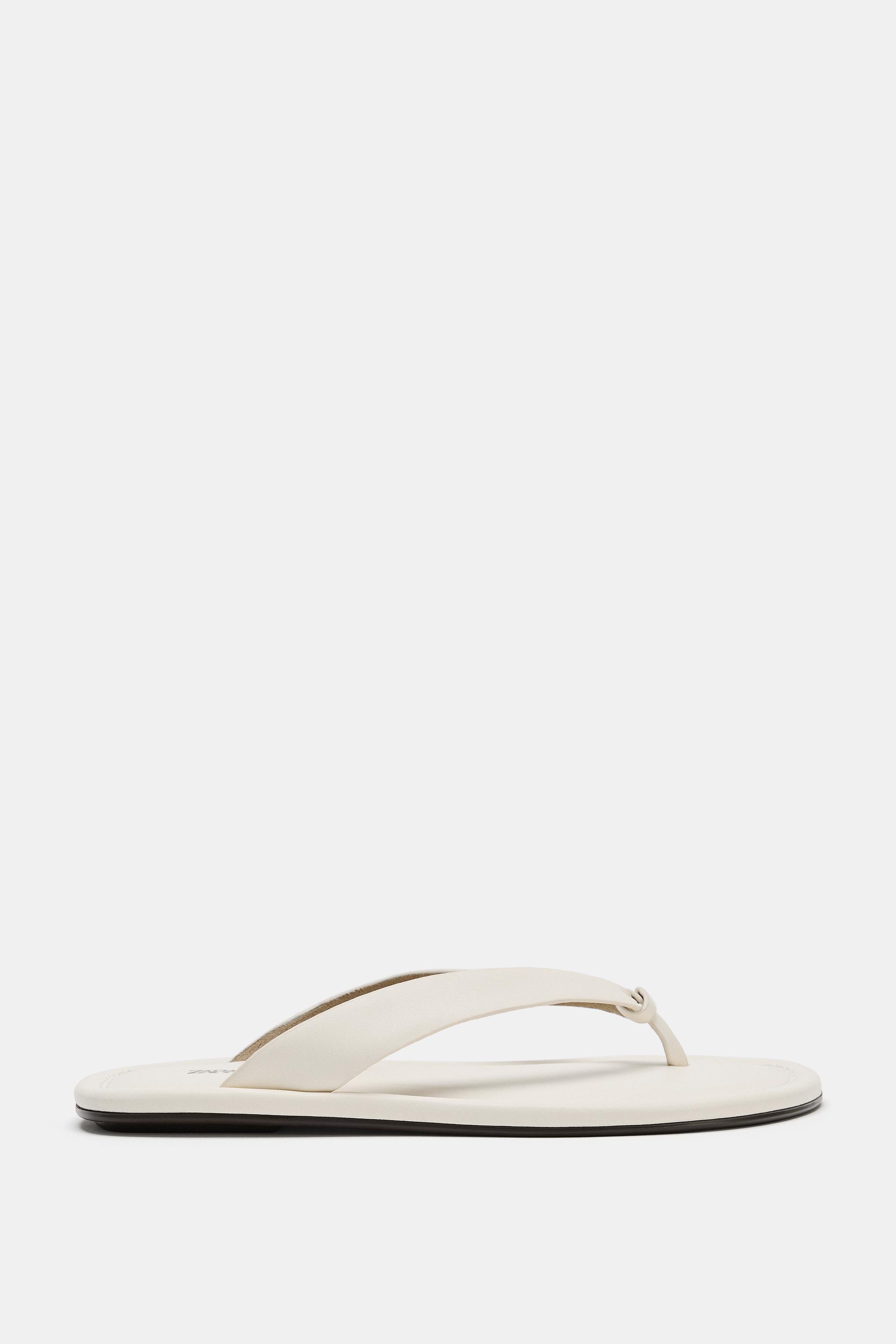 Flat Leather Sandals - White - 2