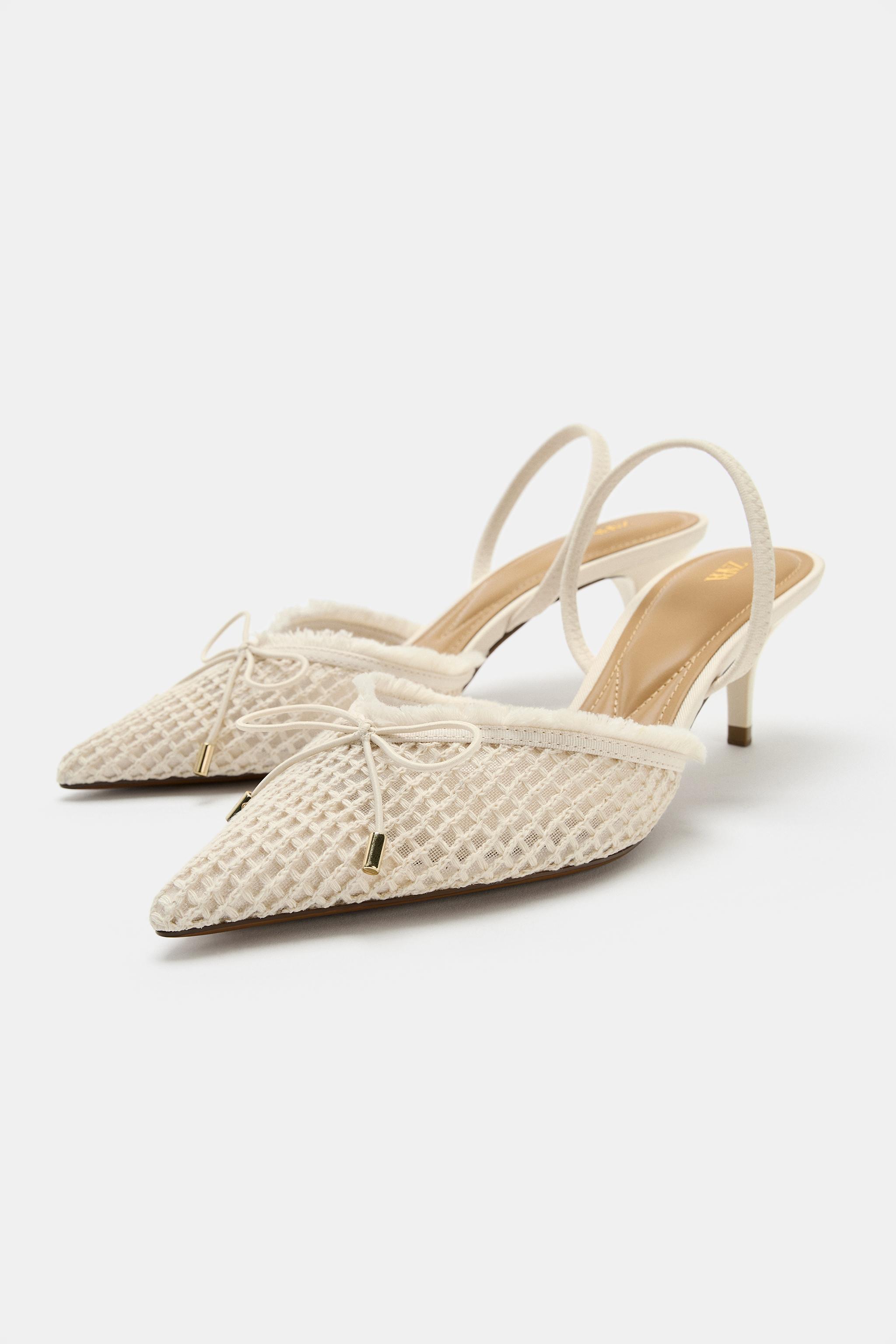 Slingback Shoes With Bow - White - 2