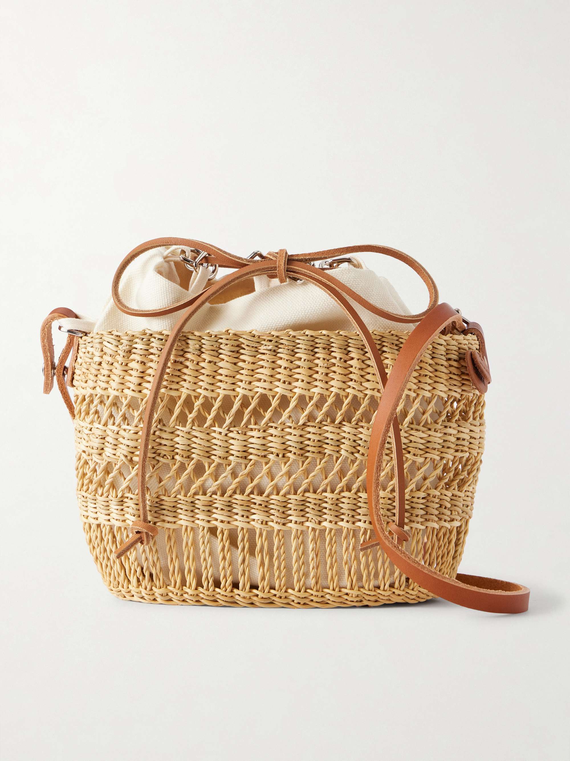 Minette Leather-Trimmed Raffia Shoulder Bag