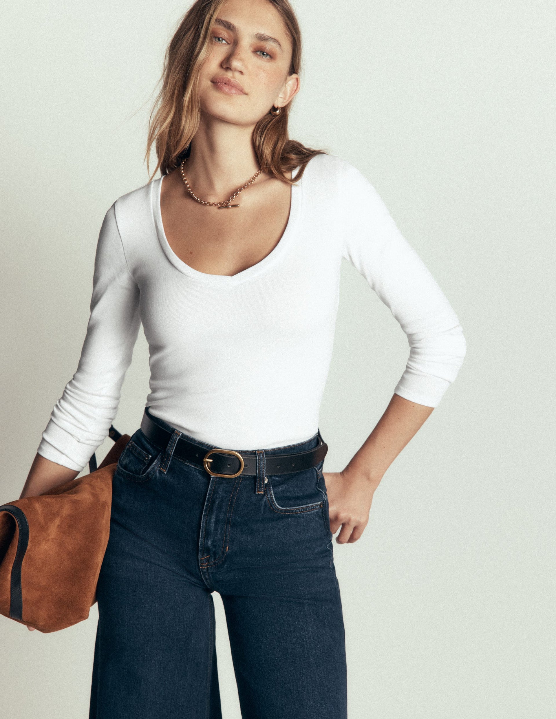 Essential V Neck Top-White