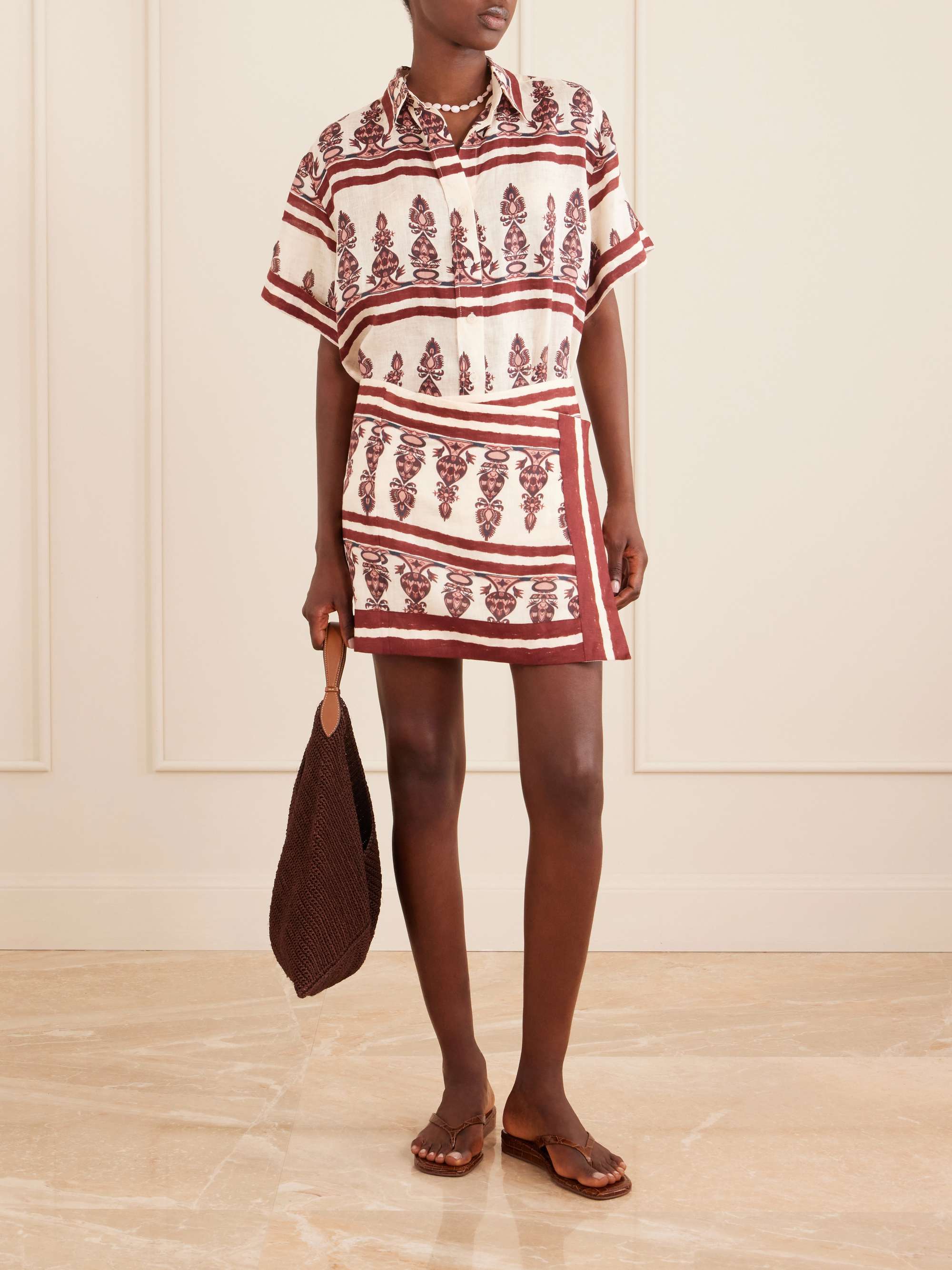 Printed Linen Mini Wrap Skirt