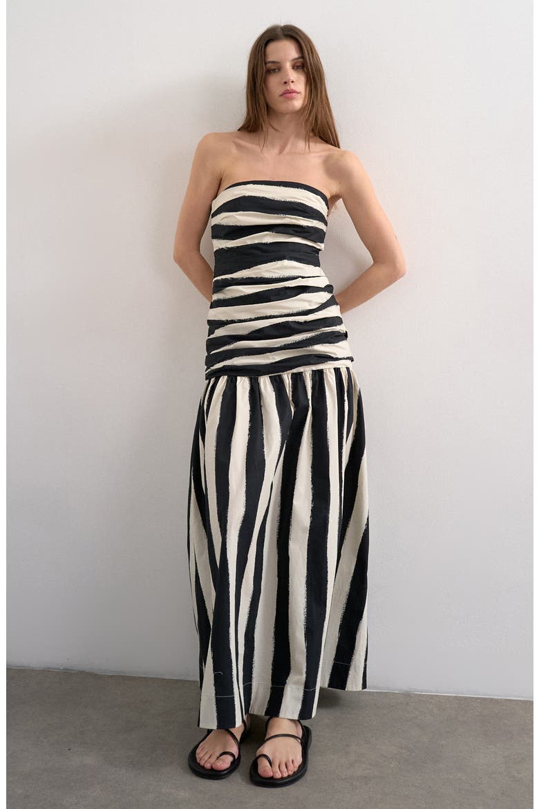 Stripe Bandeau Fit & Flare Dress
