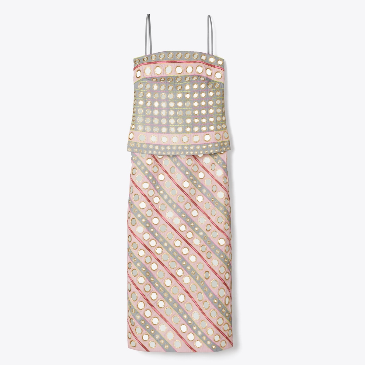 Mirror Embellished Cotton Dress in Pink, Size 14