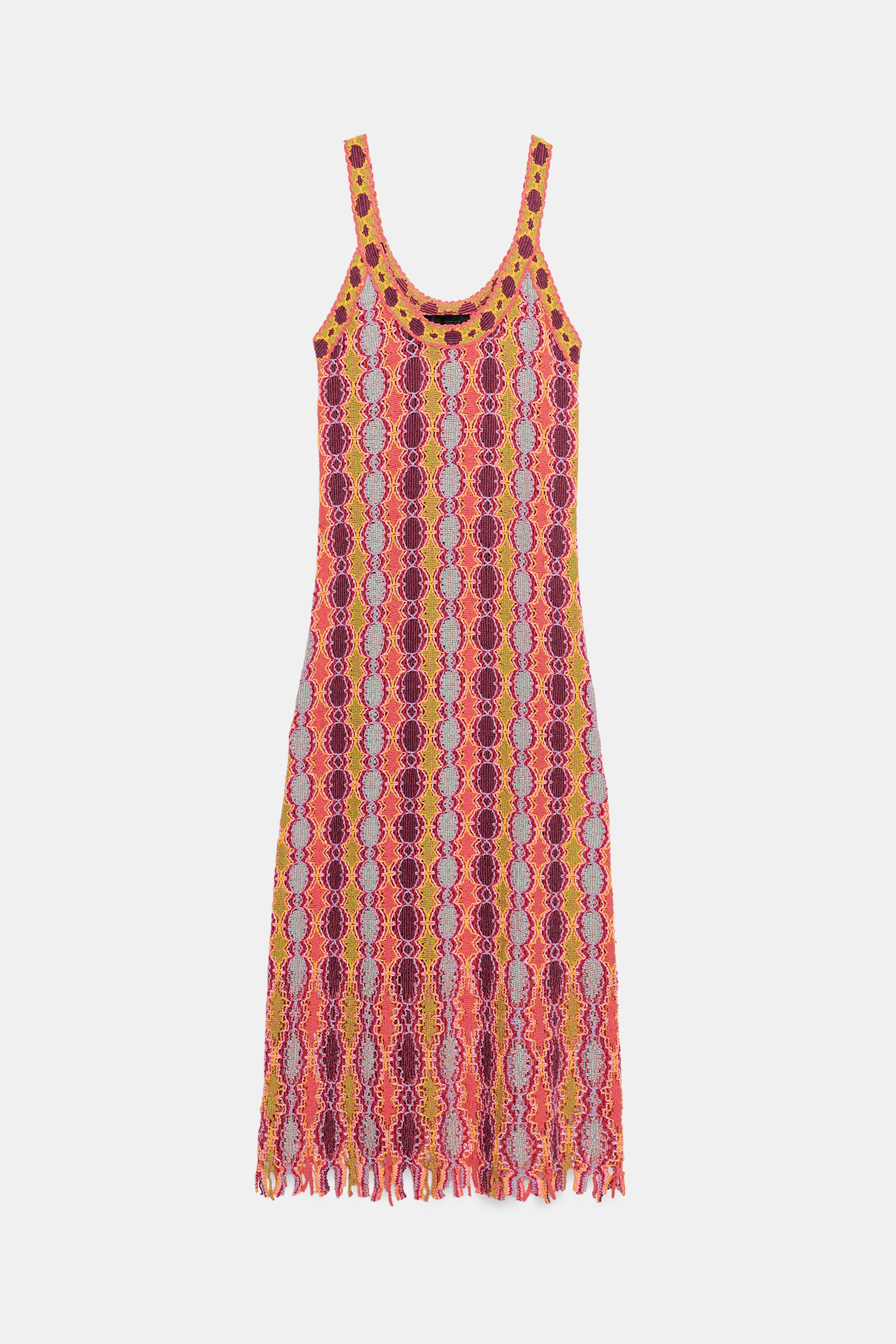 Long Fringed Knit Dress - Multicolored - S