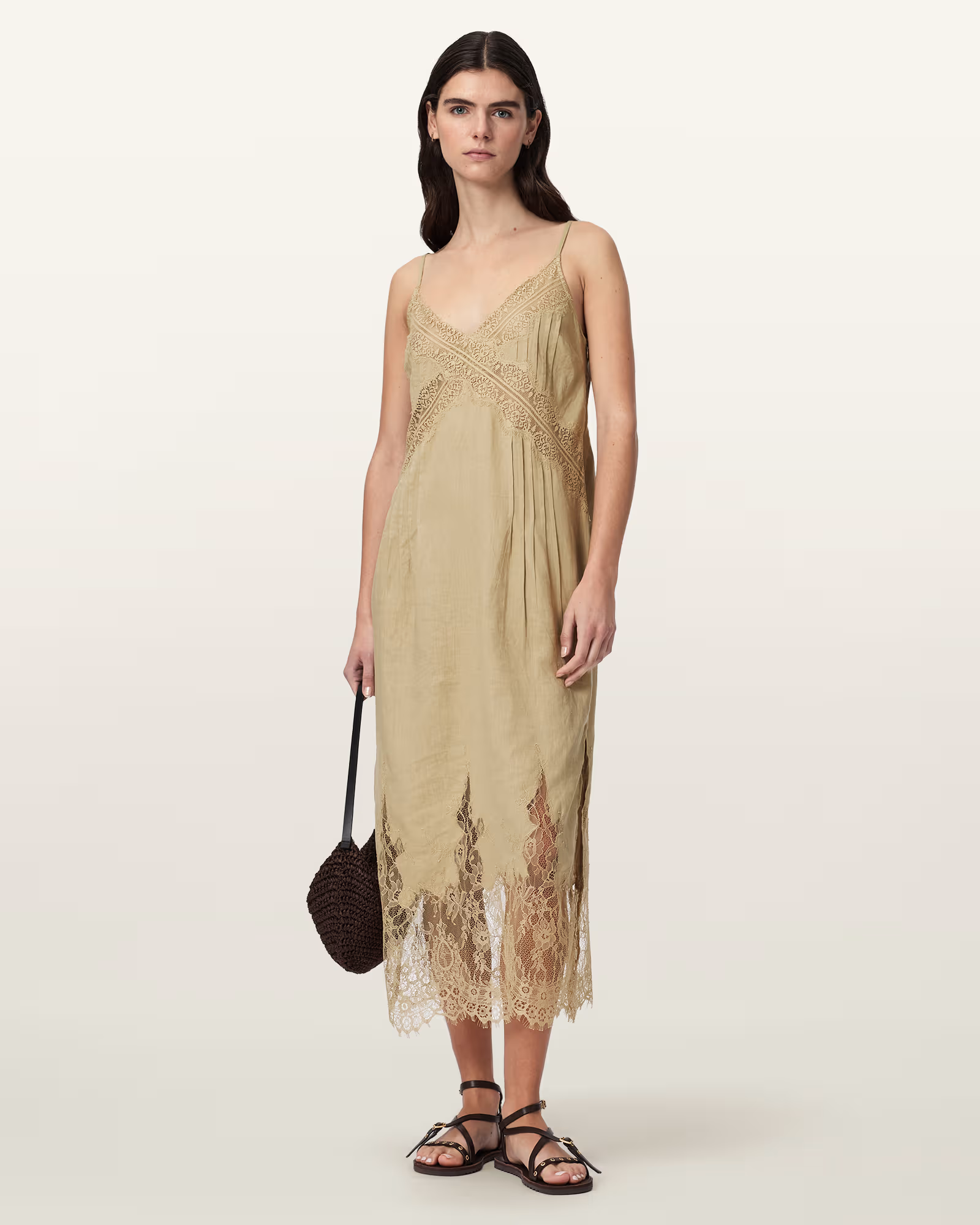 allsaints, Samia Linen Lace Midi Dress