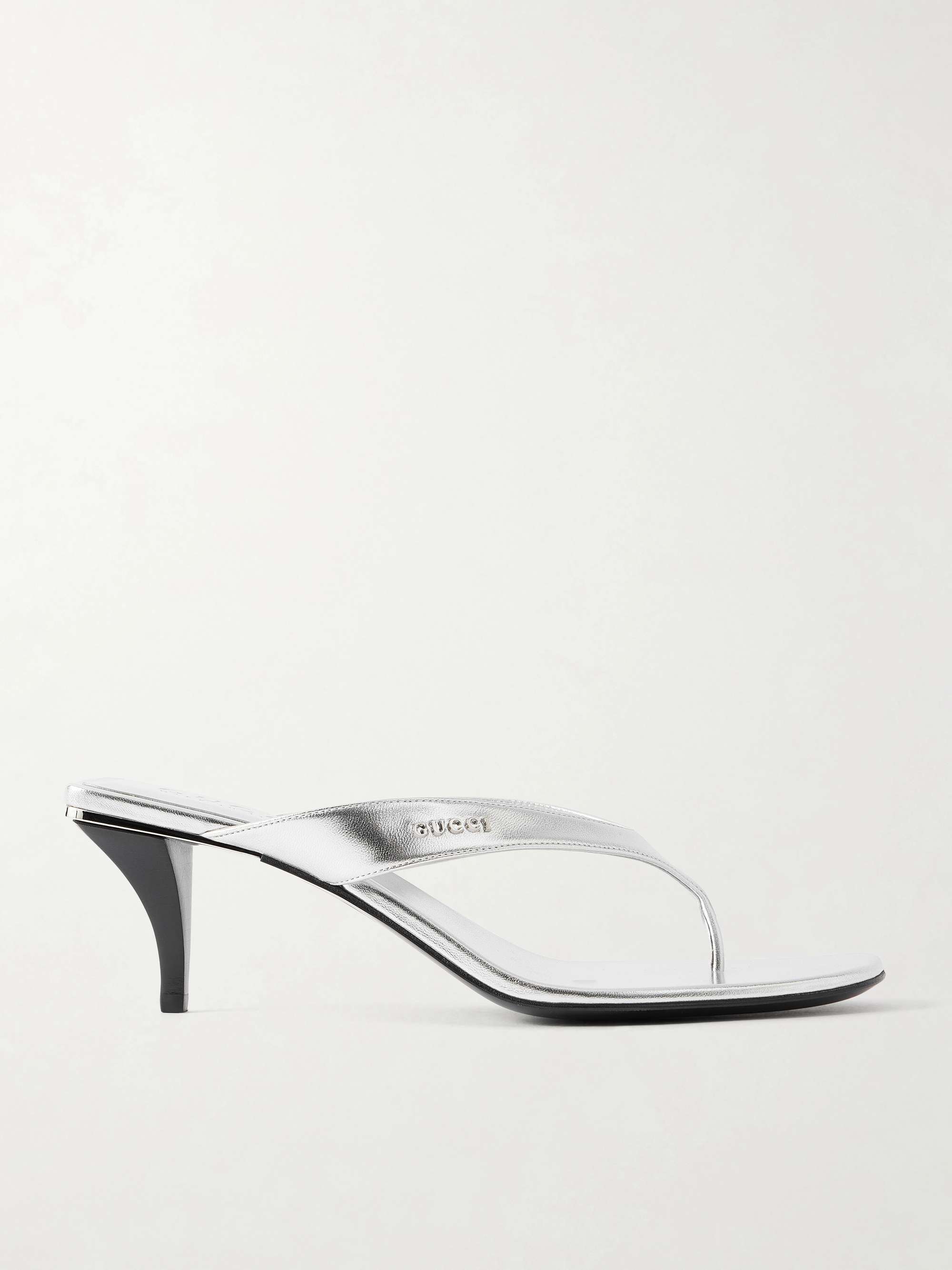 Vittoria Logo-Embellished Metallic Leather Thong Sandals