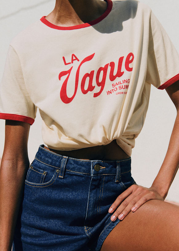 La Vague T-Shirt - Cream and Red - Organic Cotton - Organic Textile - S&eacute;zane
