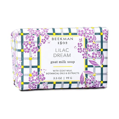 Beekman 1802 Goat Milk Soap &ndash; Moisturizing Hand & Body Soap Bar With Shea Butter & Botanical Oils, Triple-Milled, Non-Drying, Made for Sensitive Skin, Lilac Dream 3.5 Oz