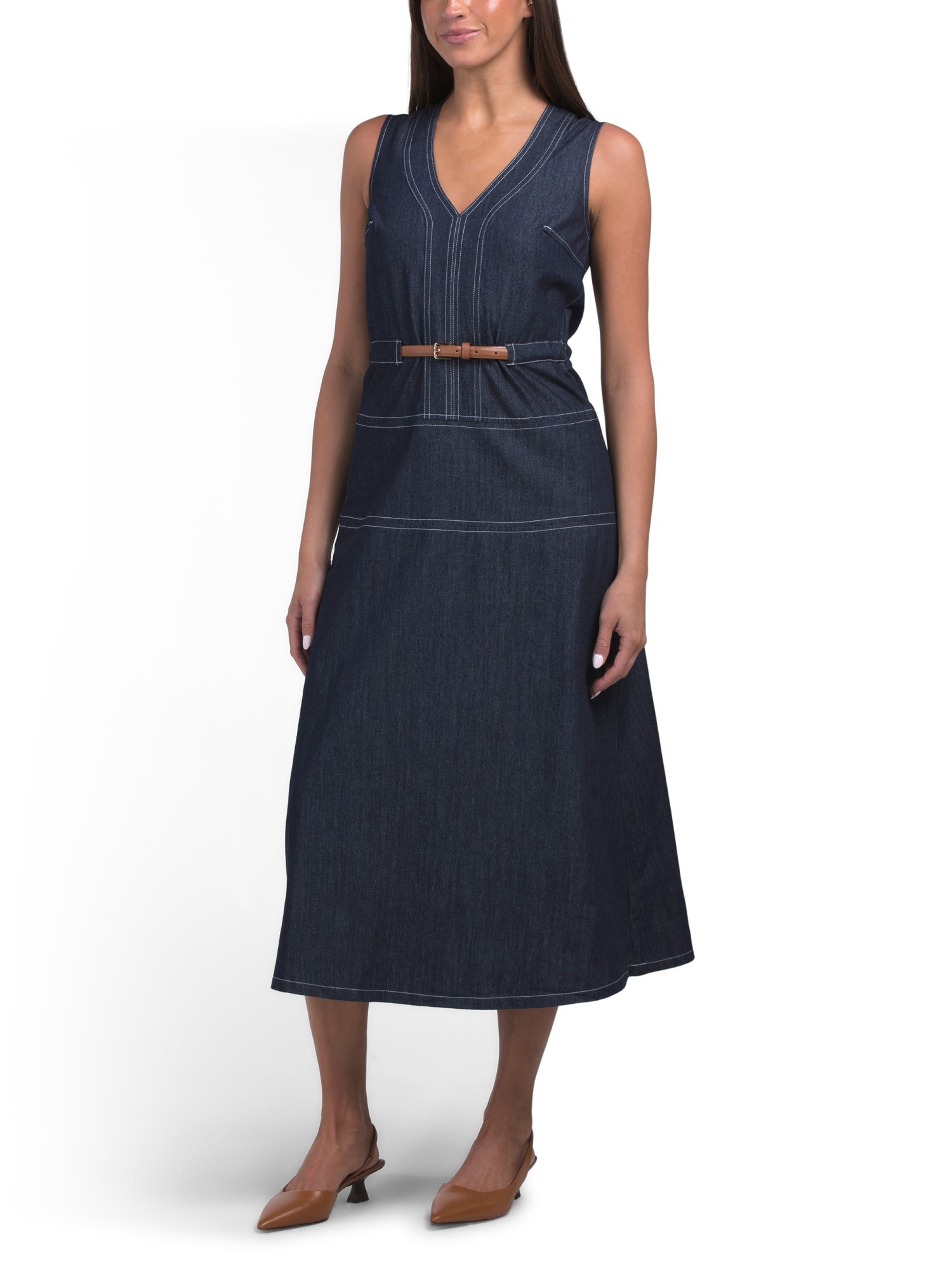 Zoe & Claire, Sleeveless Denim Dress With Belt