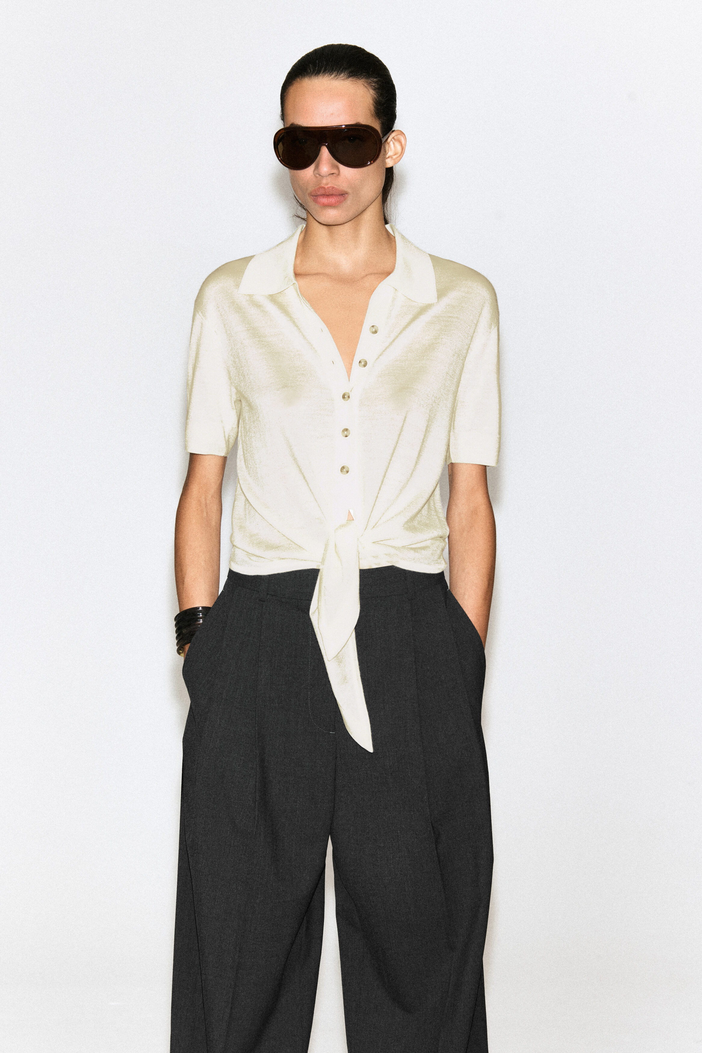 Tie-Front Knitted Wool Shirt