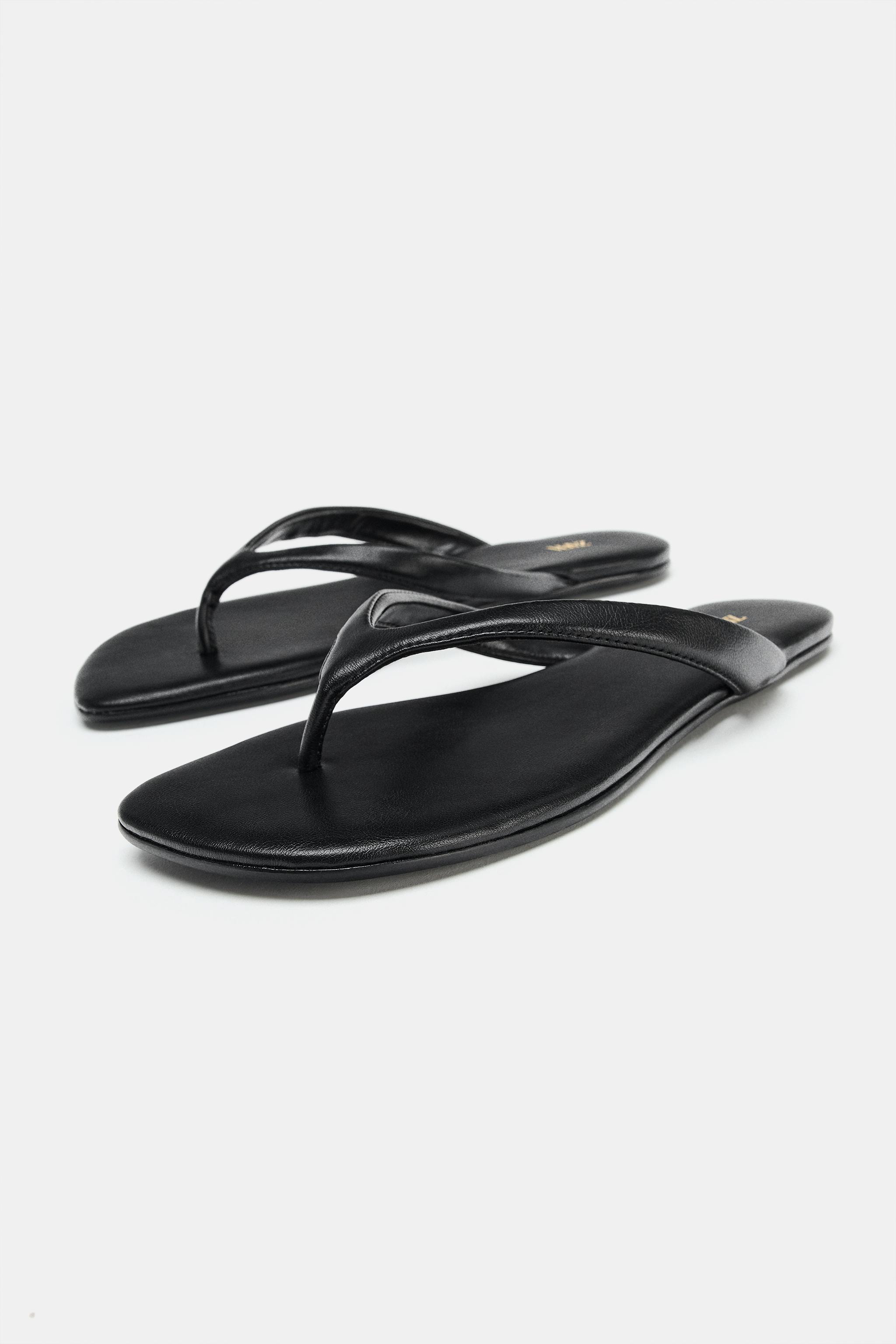 Flat Strap Sandals - Black - 5