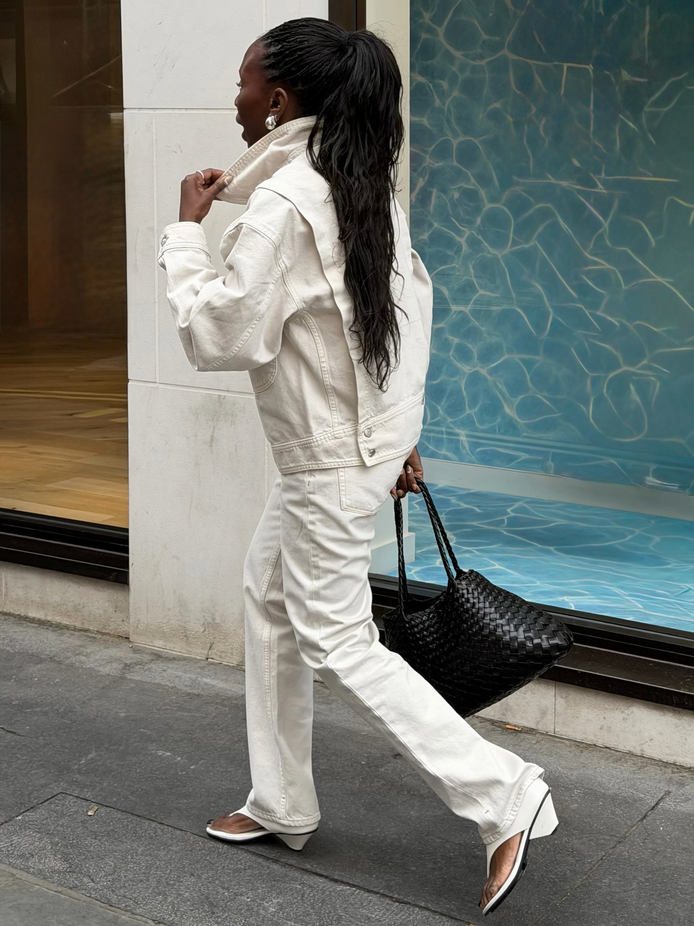 @daniellejinadu wearing a double white denim look.