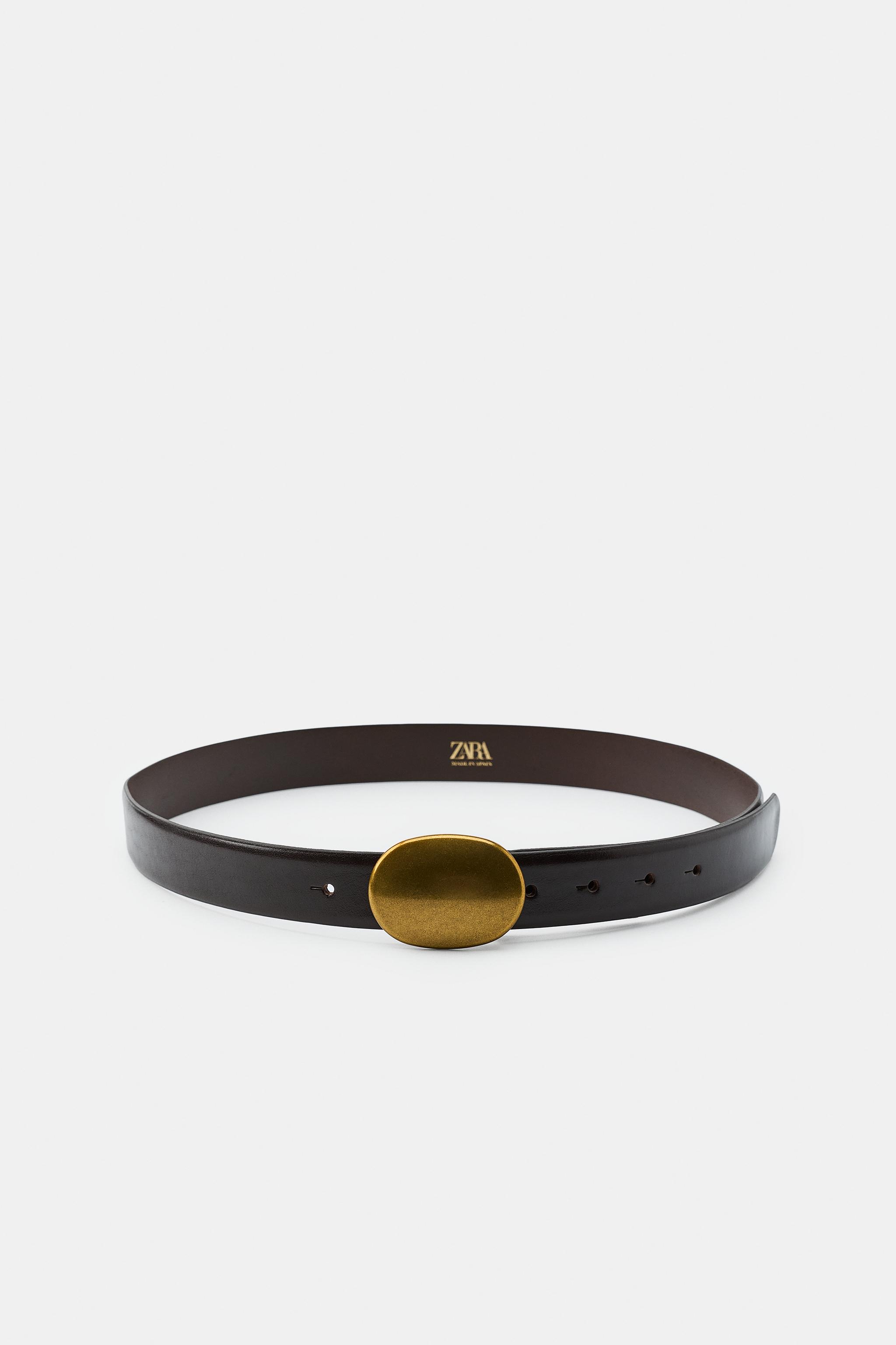 100% Leather Belt With Plate Buckle - Brown - 30