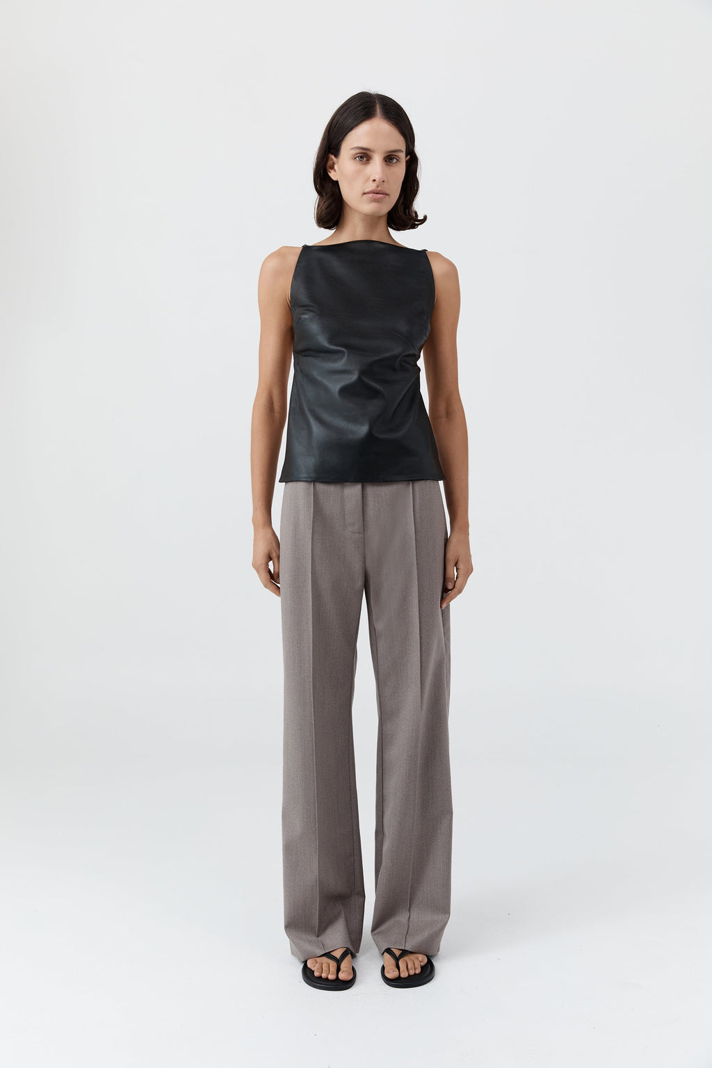 Leather Square Neck Top - Black