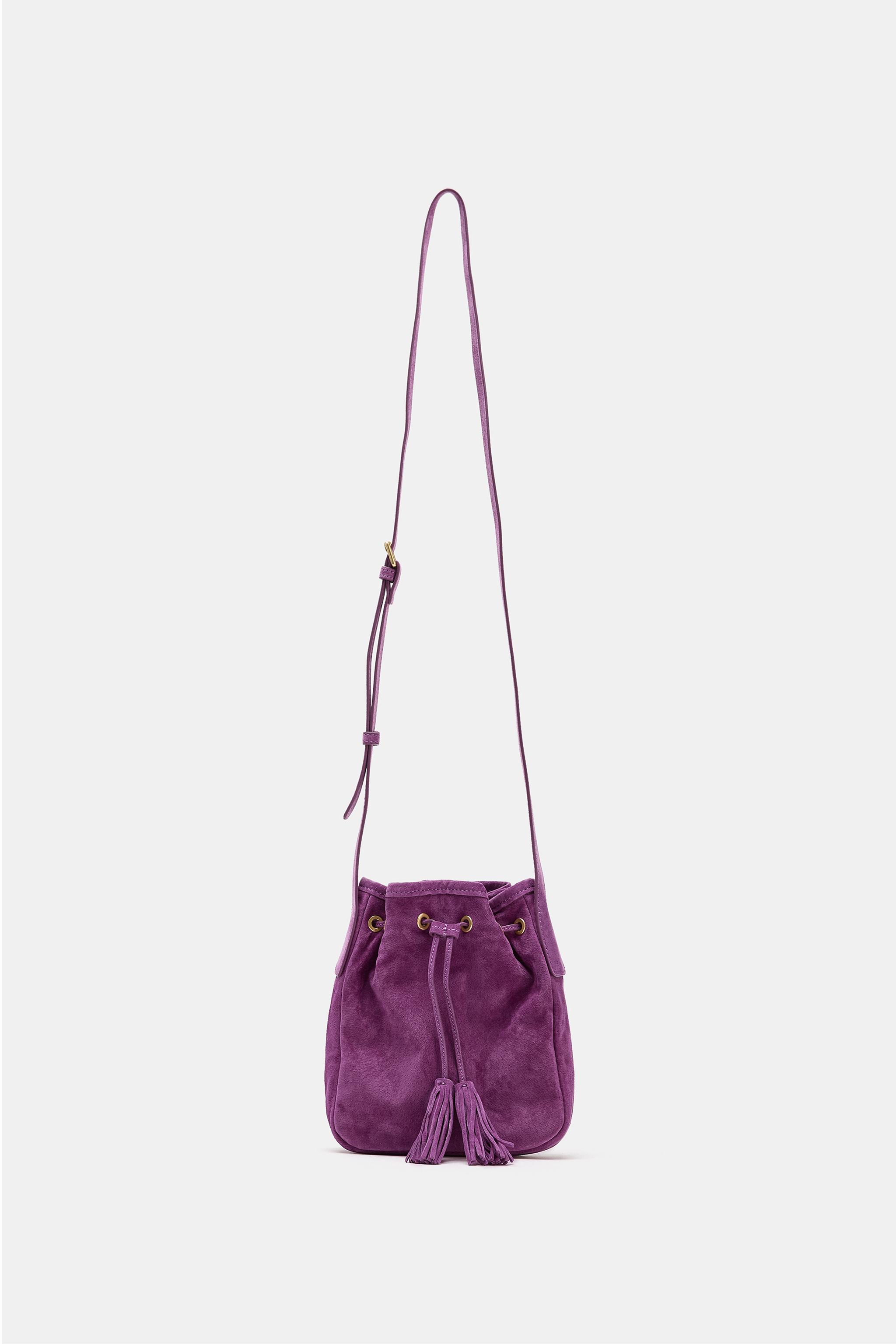 Gathered Leather Mini Crossbody Bag - Purple - One Size Only