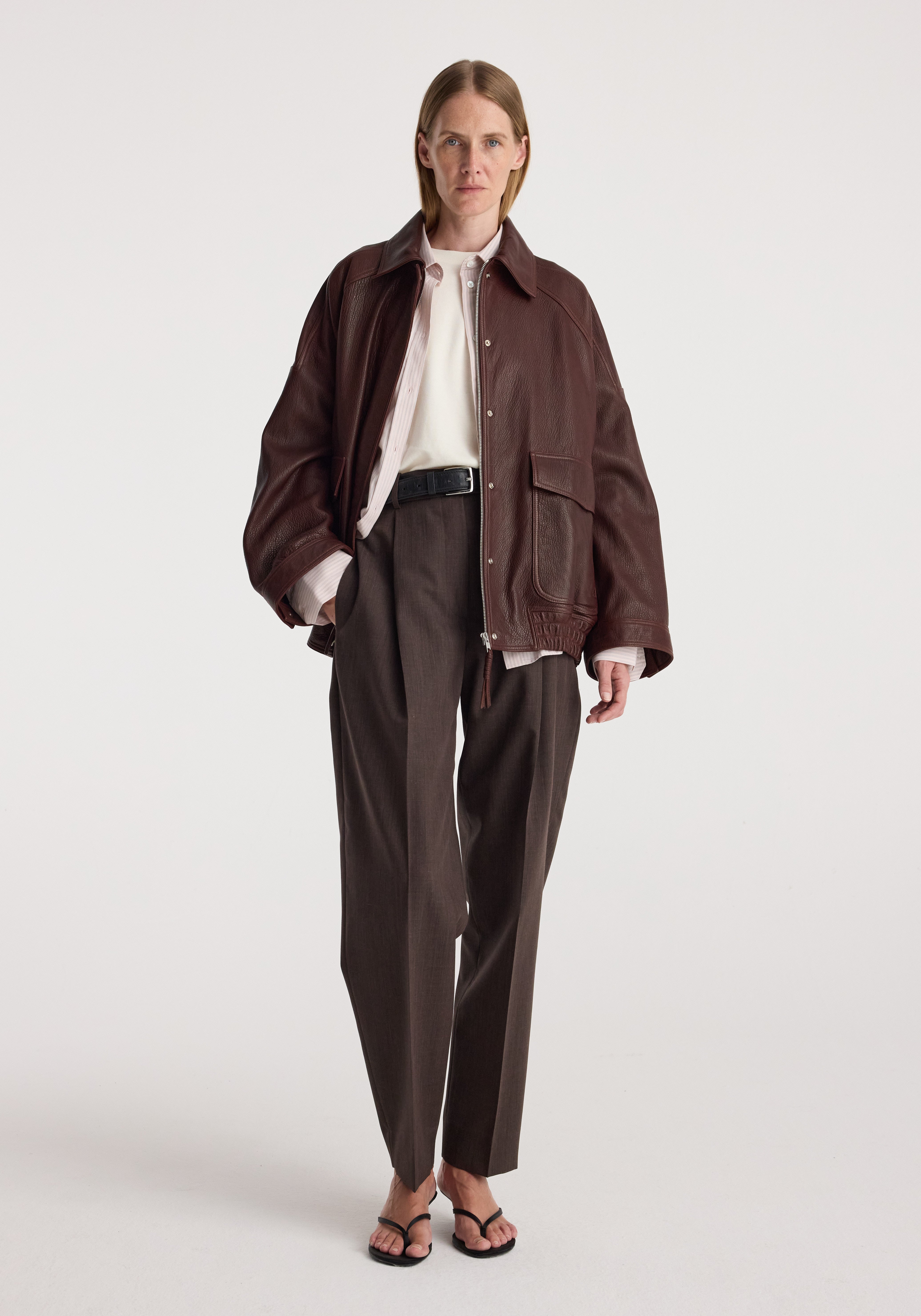 Grain Leather Aviator Jacket | Chestnut