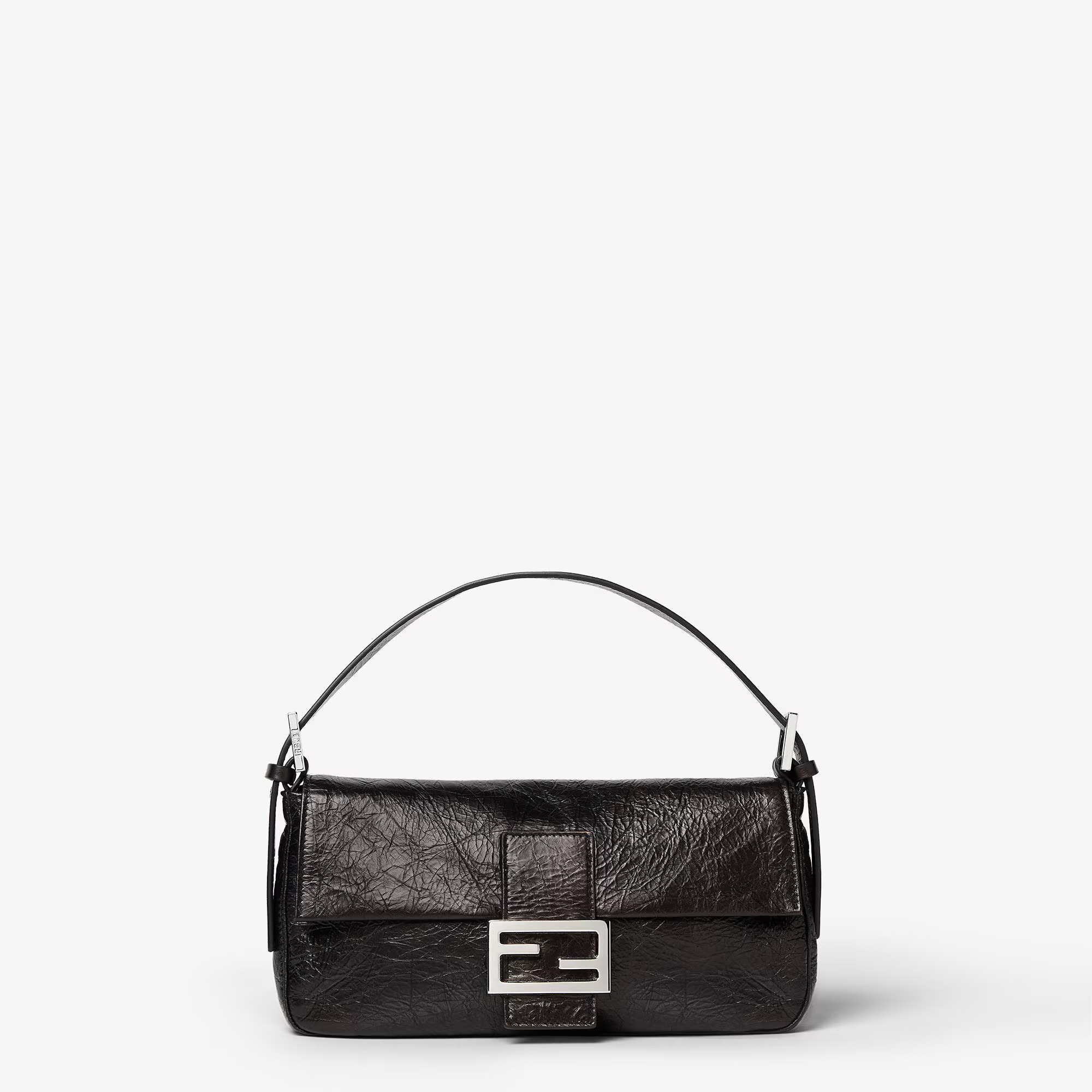 Fendi, Baguette 26424 Crackled Black Leather Bag