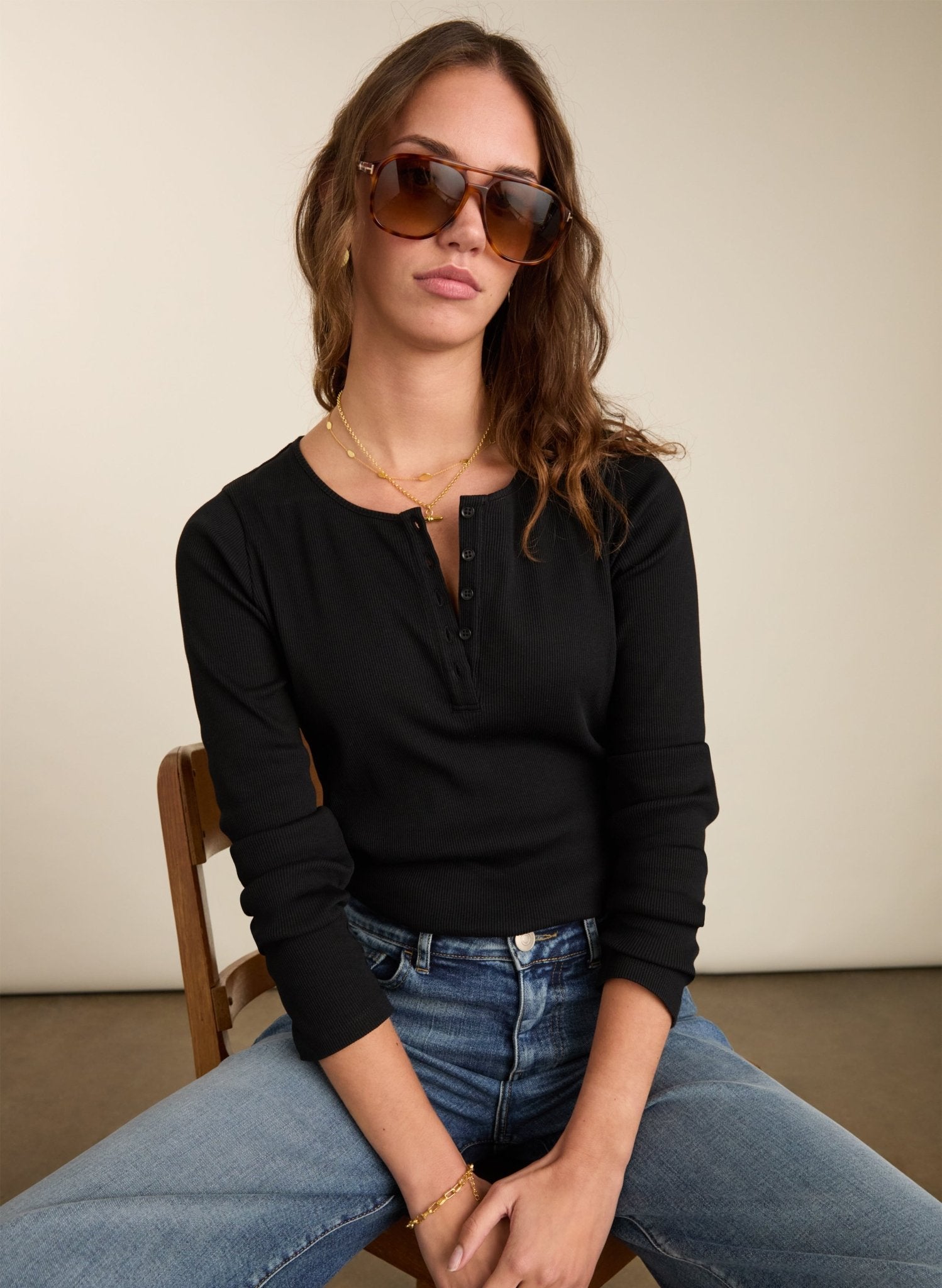 Organic Cotton Henley&nbsp;top - Uk 06 | Eu 32 | Us 02 / Caviar Black
