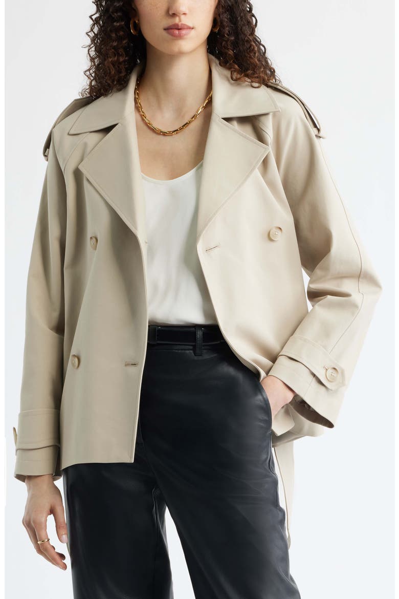 Belted Stretch Cotton Short Trench Coat