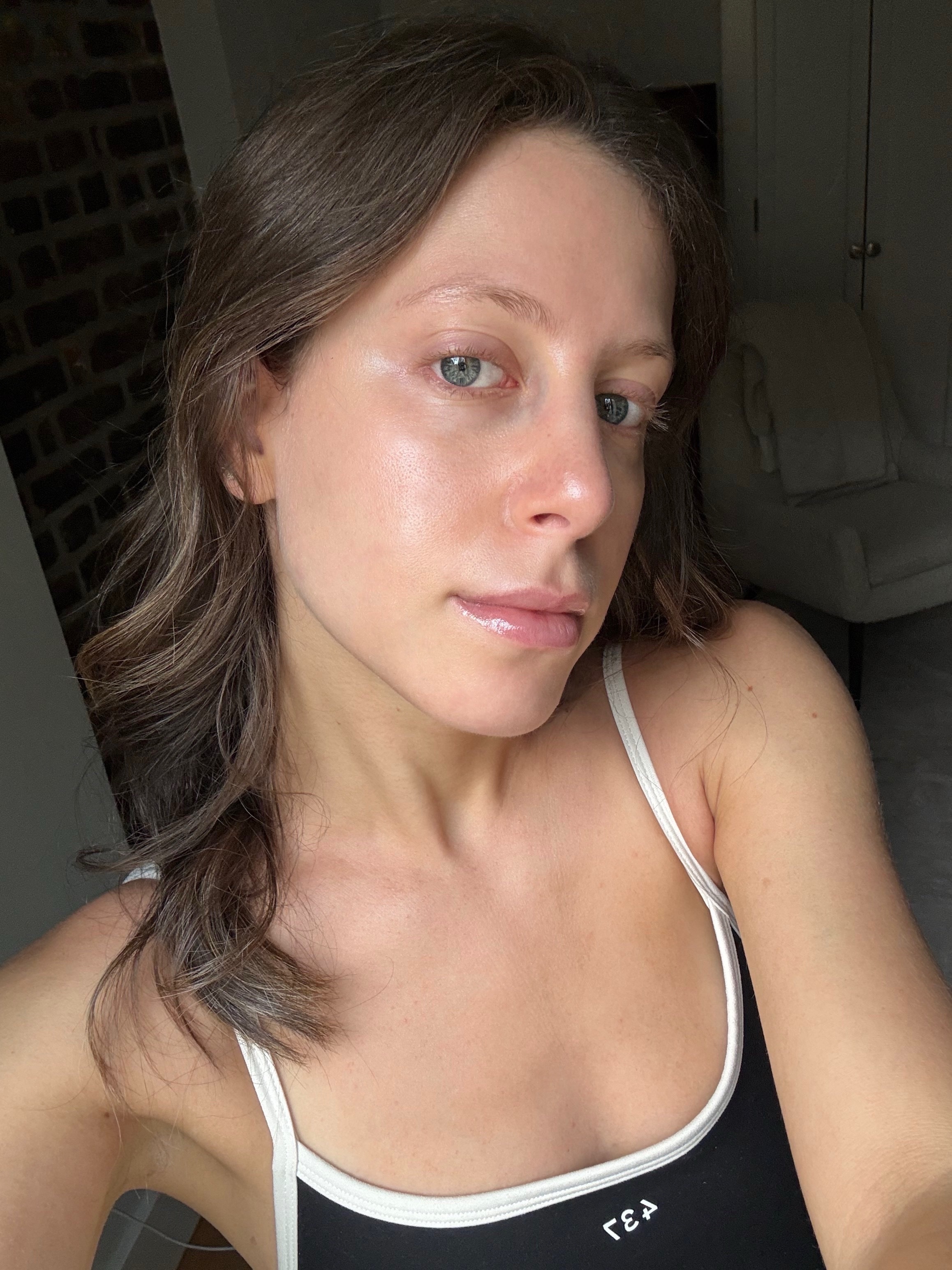 Selfie of Jamie Chevron wearing Lyma's Power Youth Skincare.