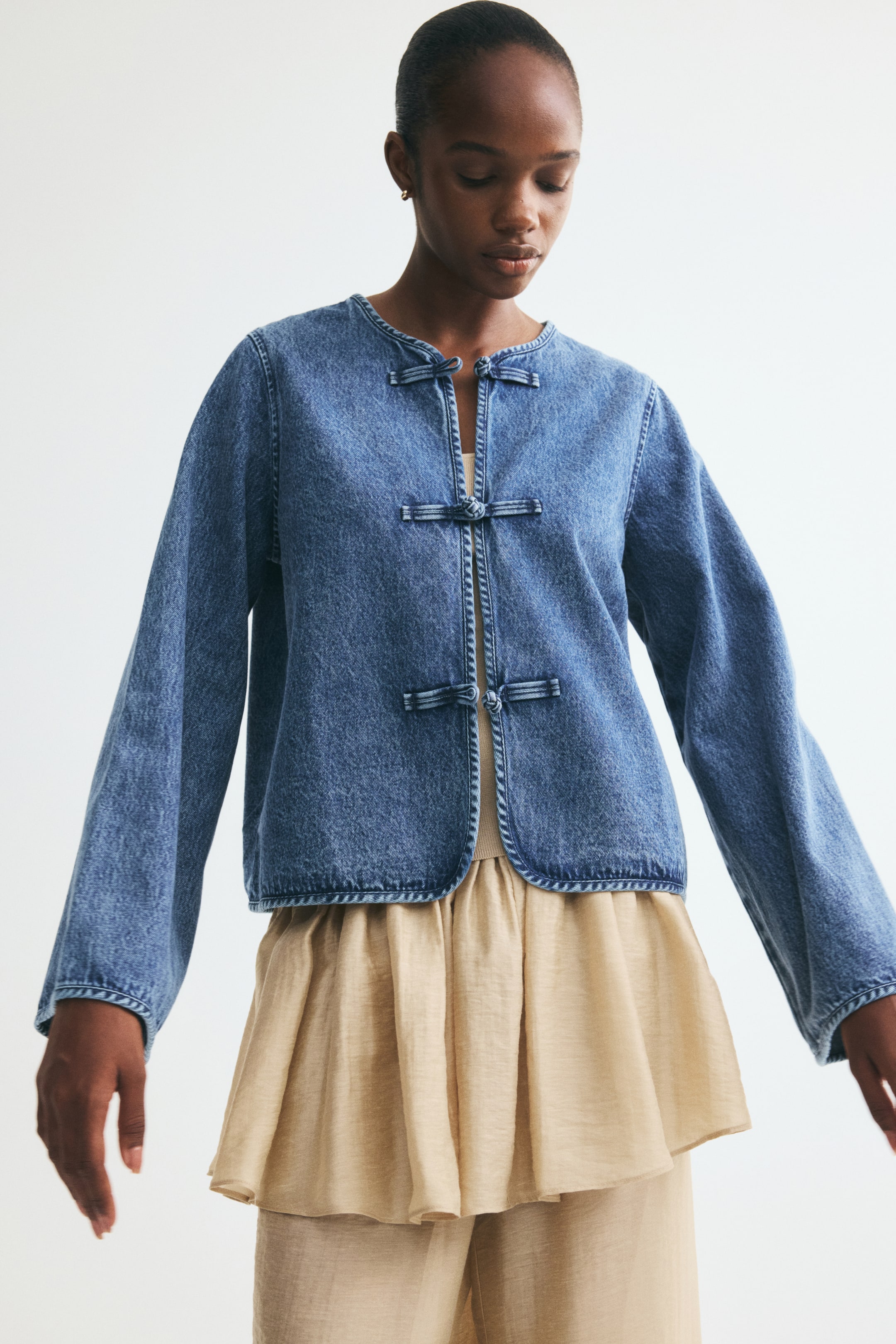 Knot-Button Denim Jacket
