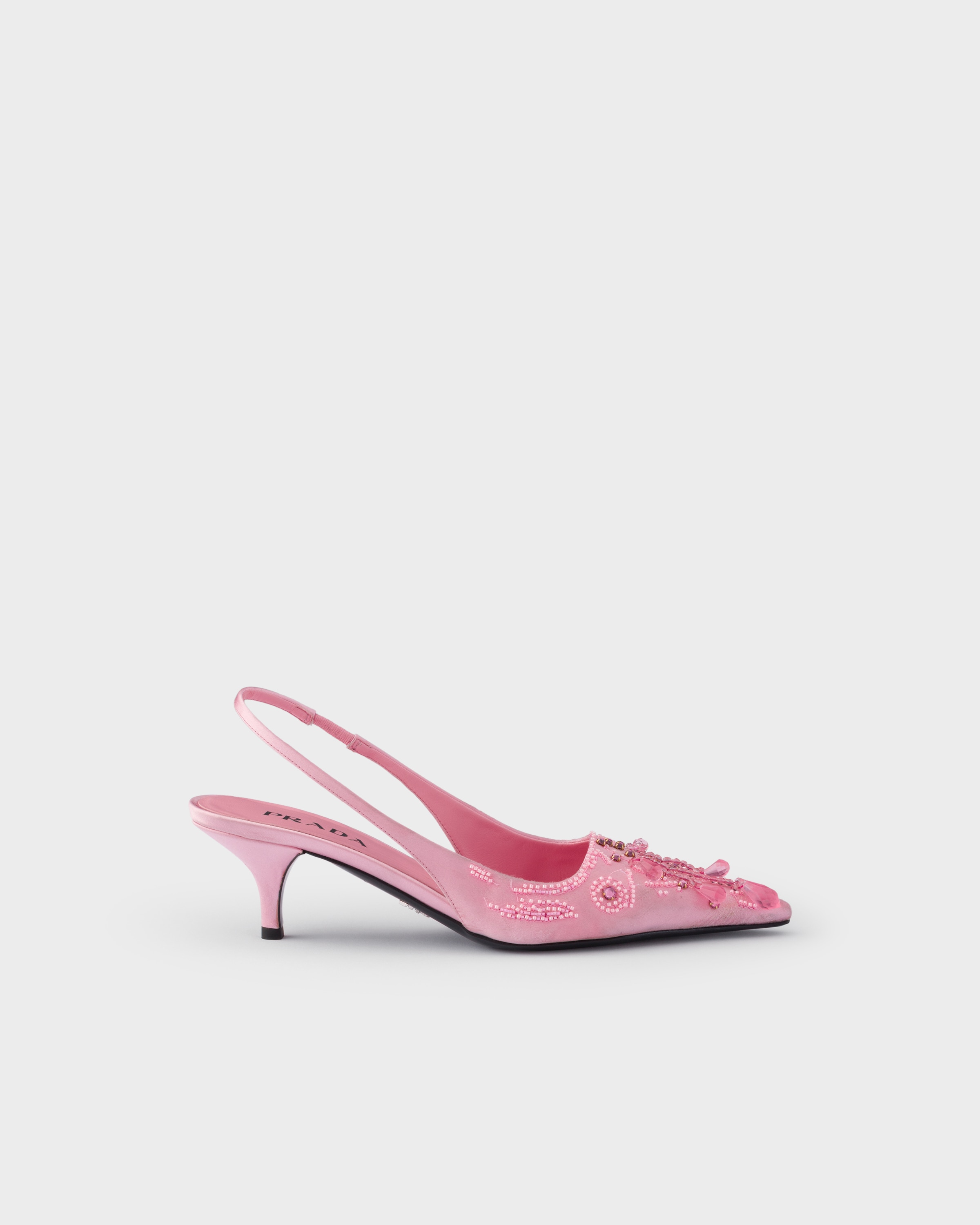 Embroidered Satin Slingback Pumps