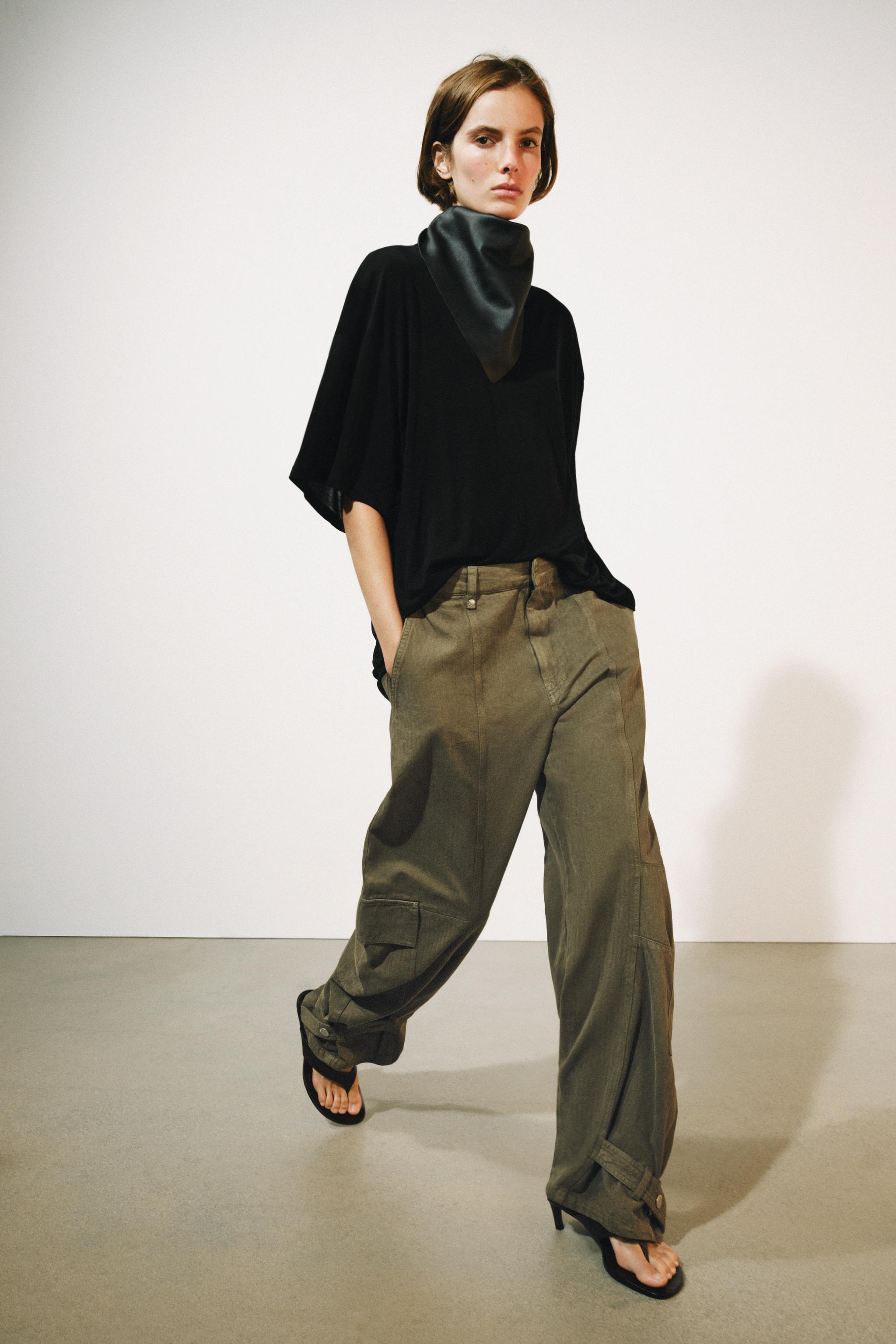 Zw Collection Cargo Barrel Trousers - Khaki - 6