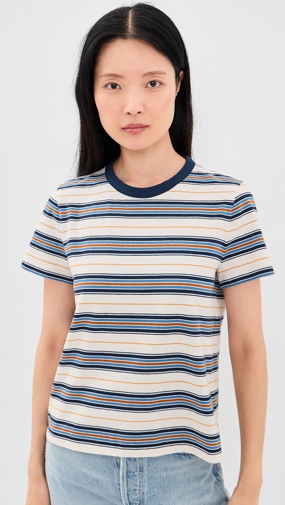 The Perfect Crewneck Tee in Allday Jersey - Blue Stripe