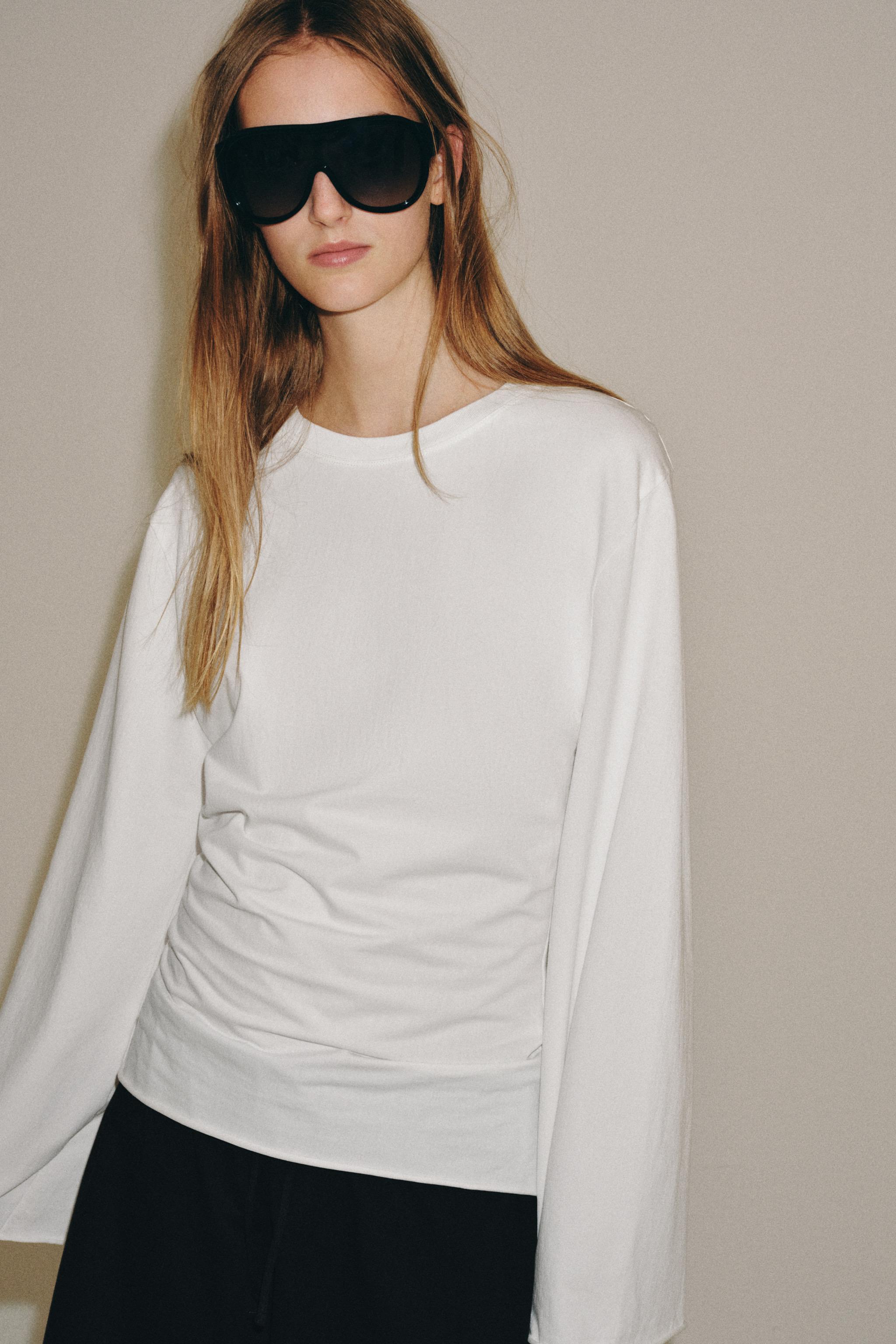 Cotton Long Sleeve T-Shirt - White - S