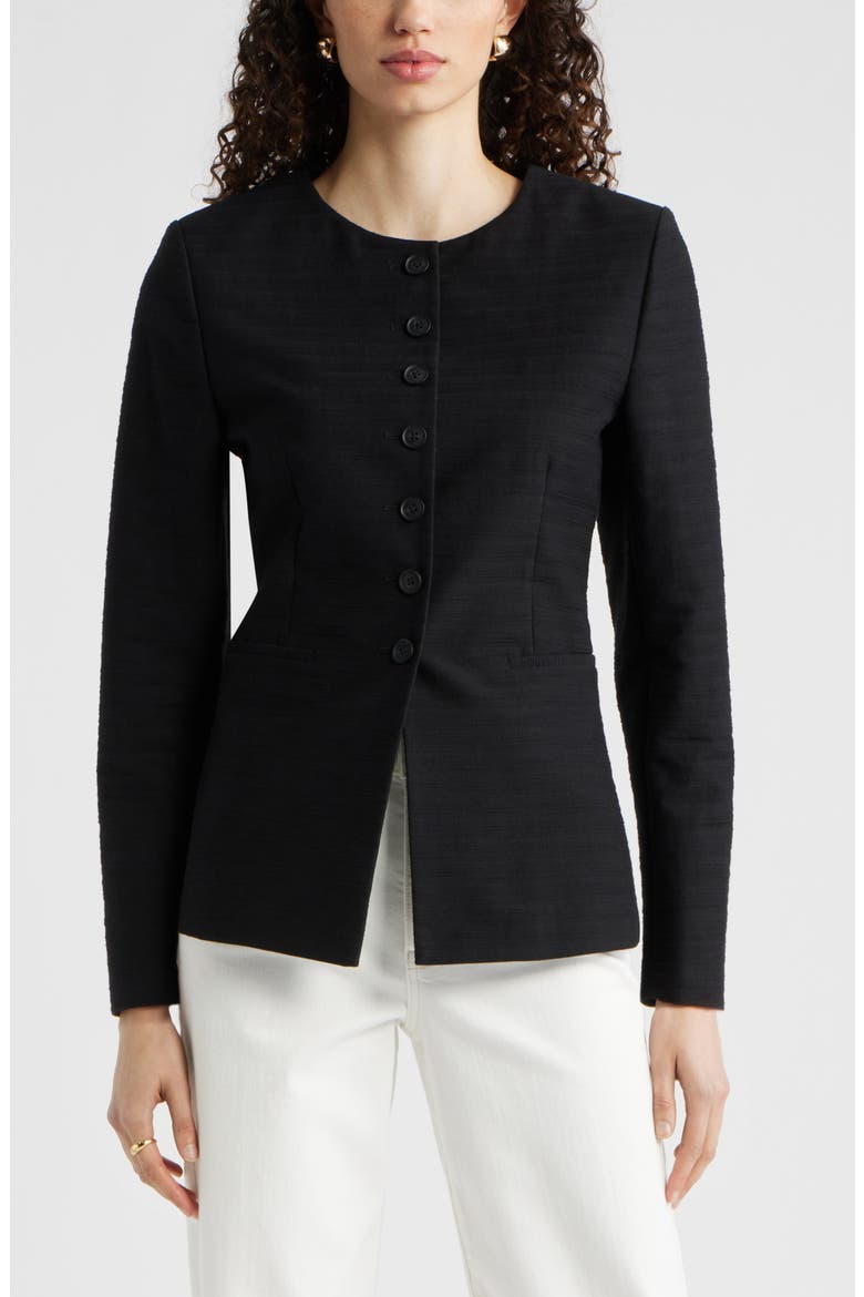 Collarless Textured Jacket