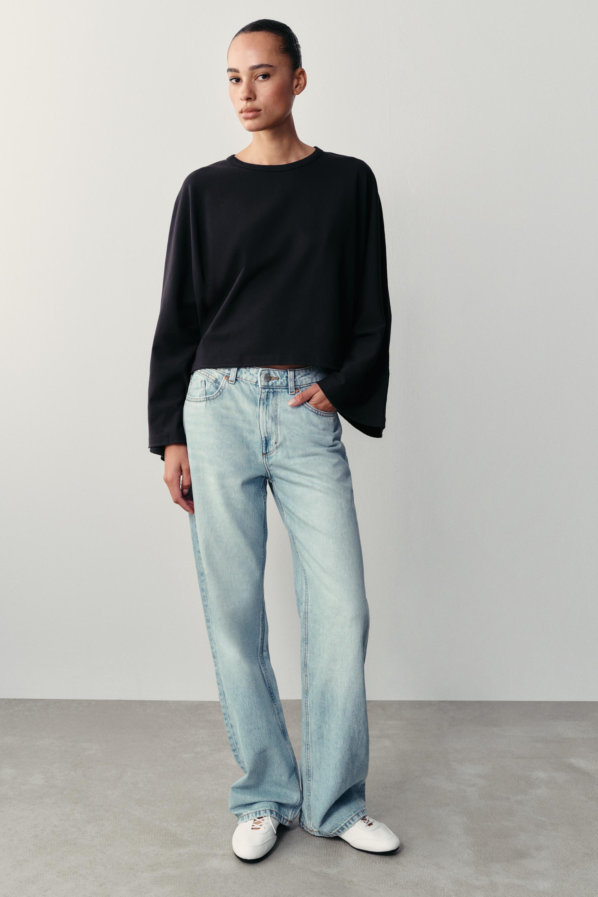 Cotton T-Shirt With Wide Sleeves - Navy Blue - S