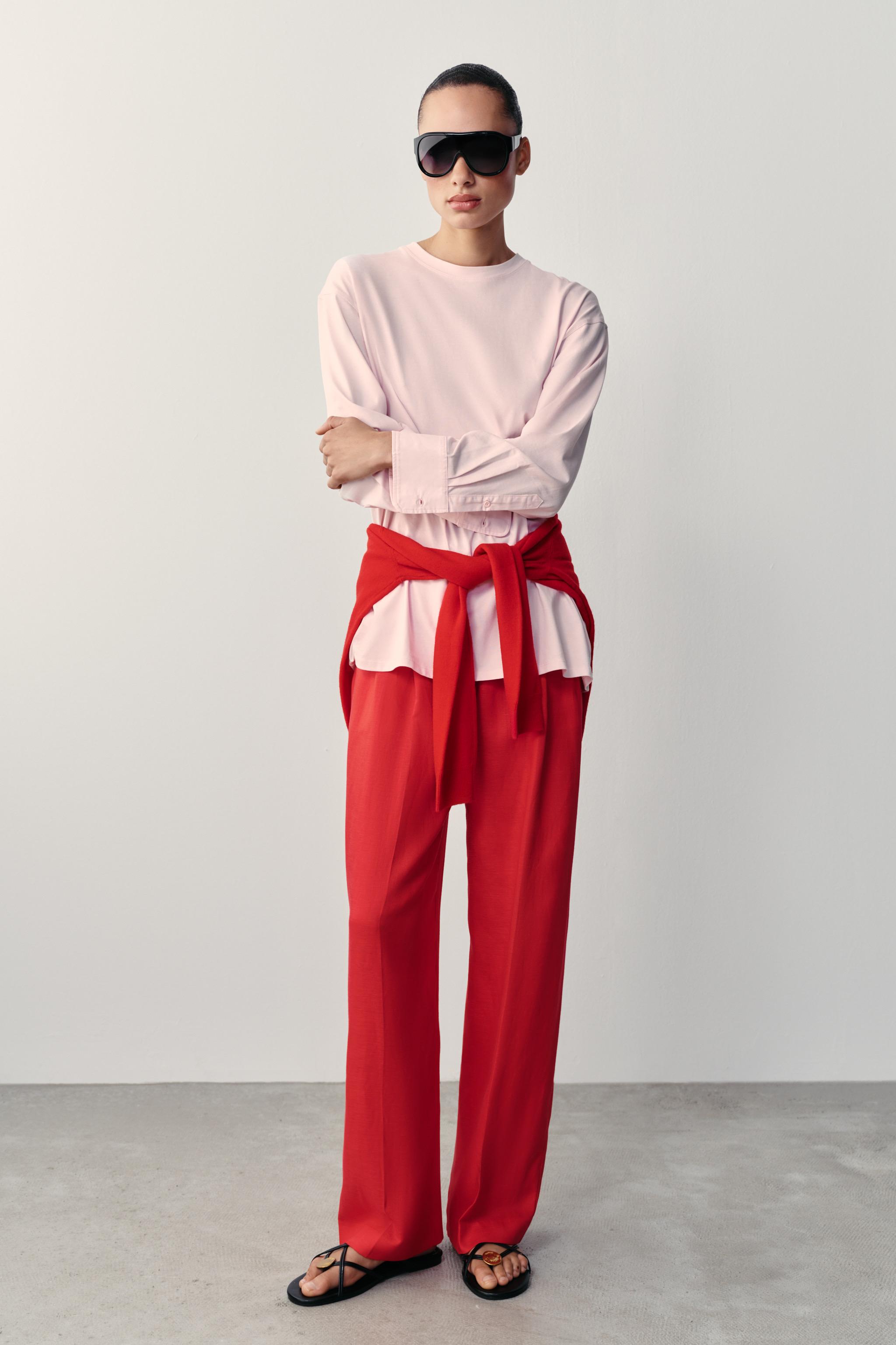 Combination Long Sleeve T-Shirt - Pink - S