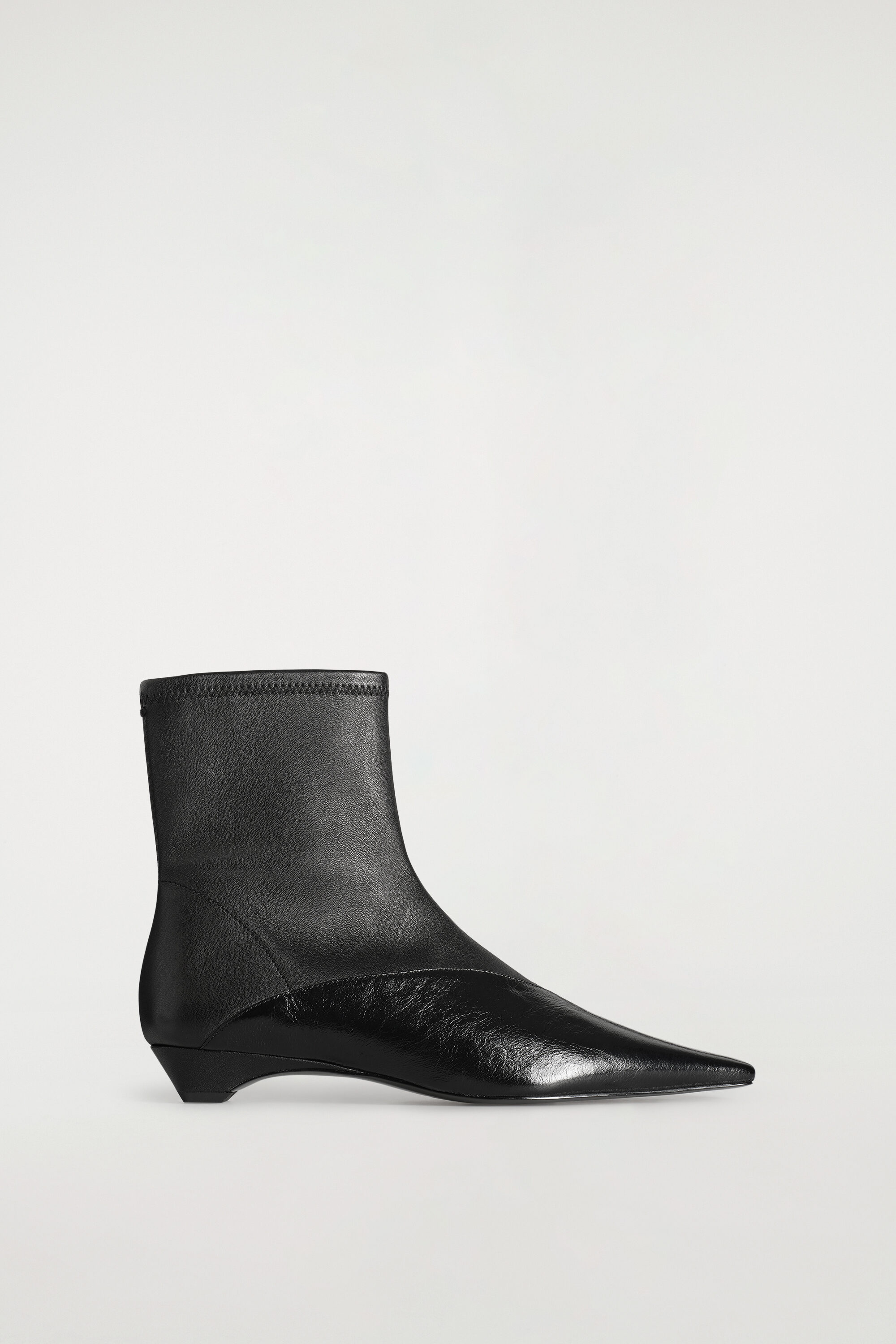 Panelled Pointed Leather Wedge Ankle Boots