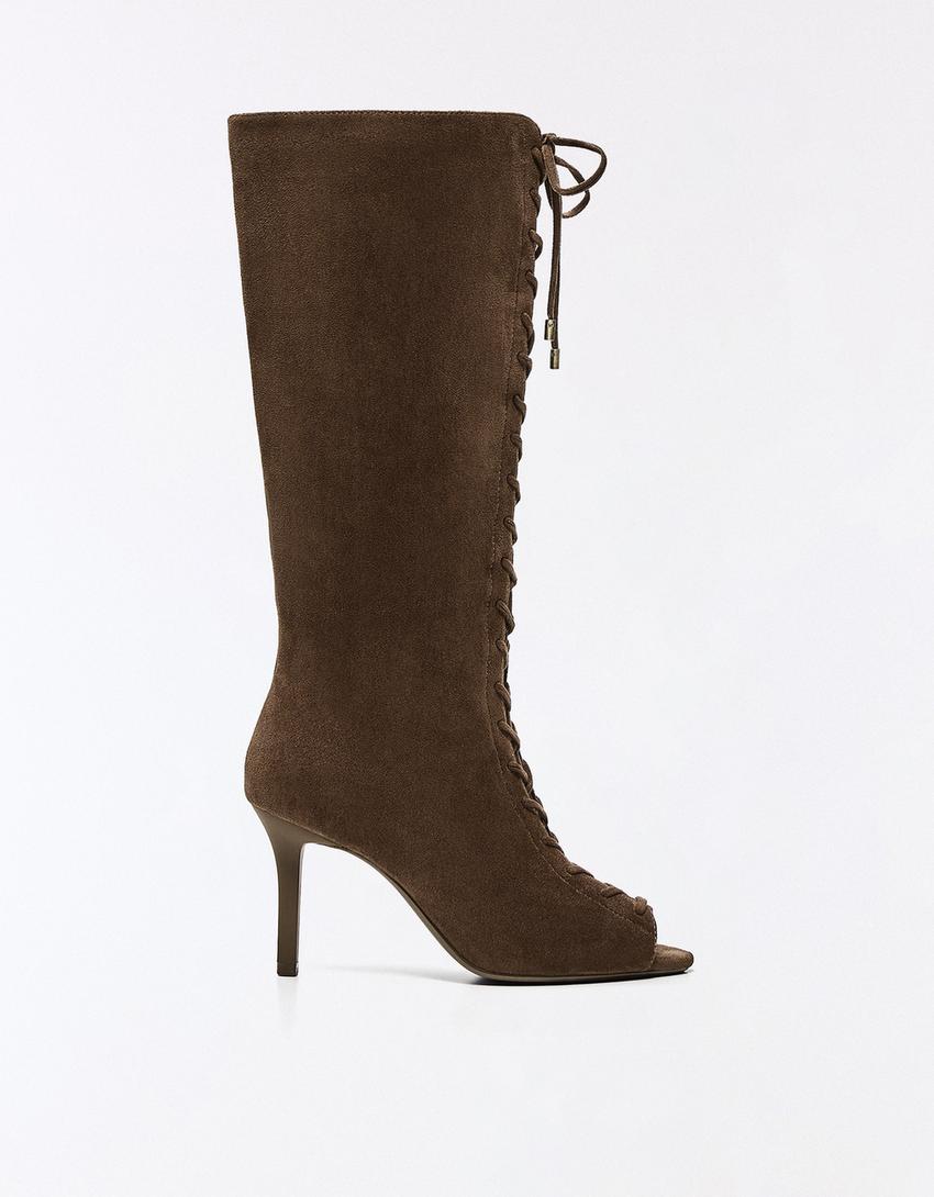 Peep Toe Corset Heeled Boots