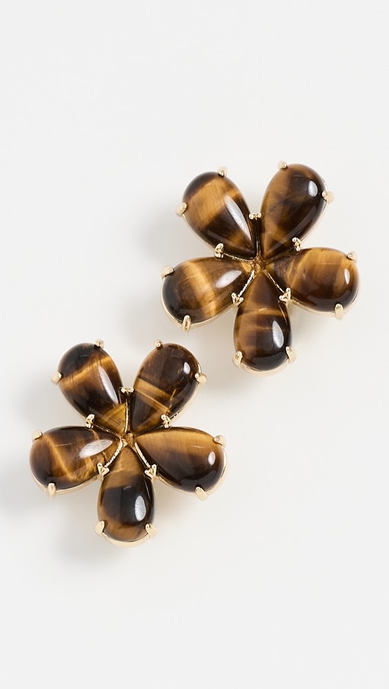 The Semi Precious Flower Clip on Earrings - Tigers Eye