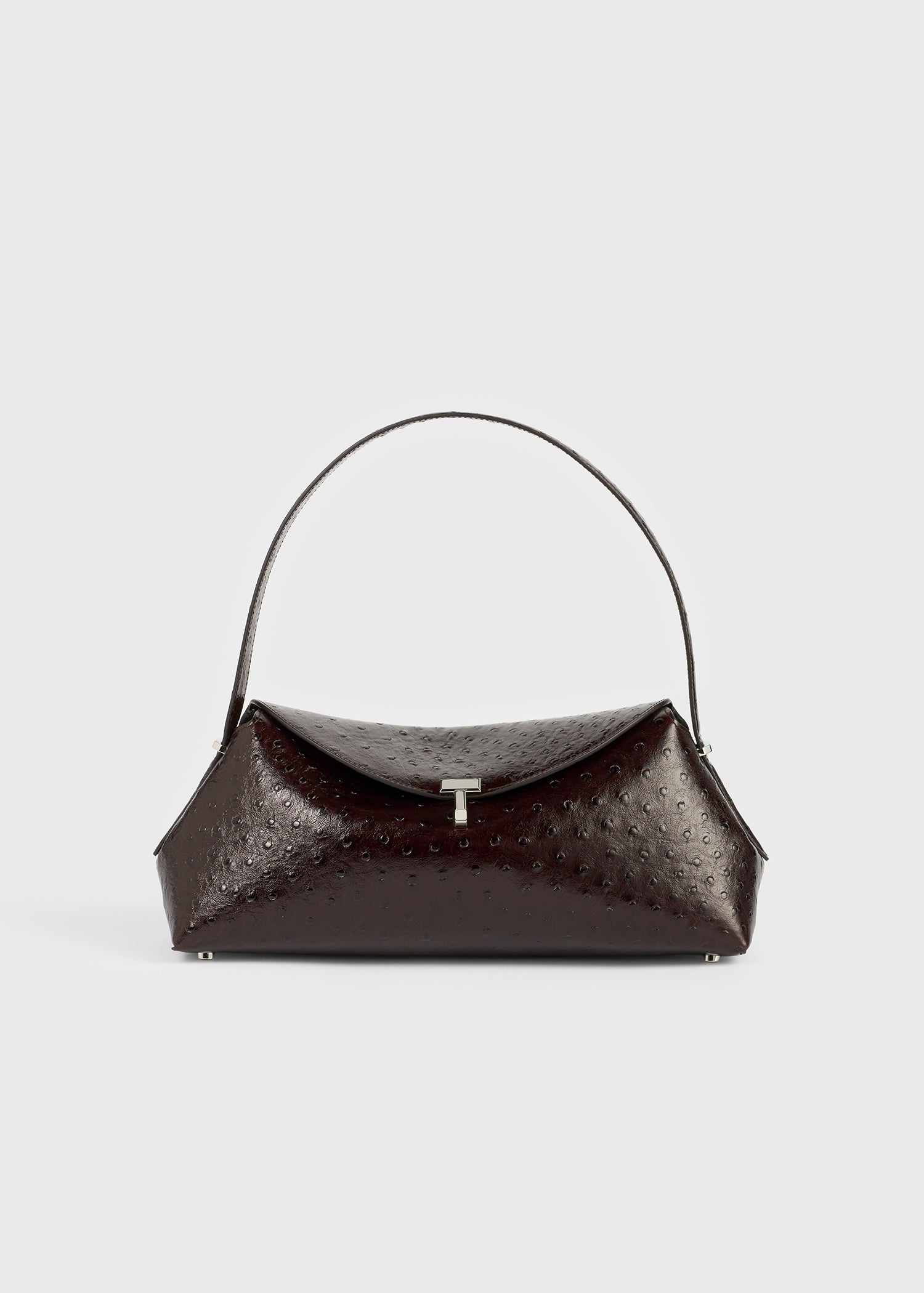 T-Lock Ostrich-Embossed Shoulder Bordeaux - One Size