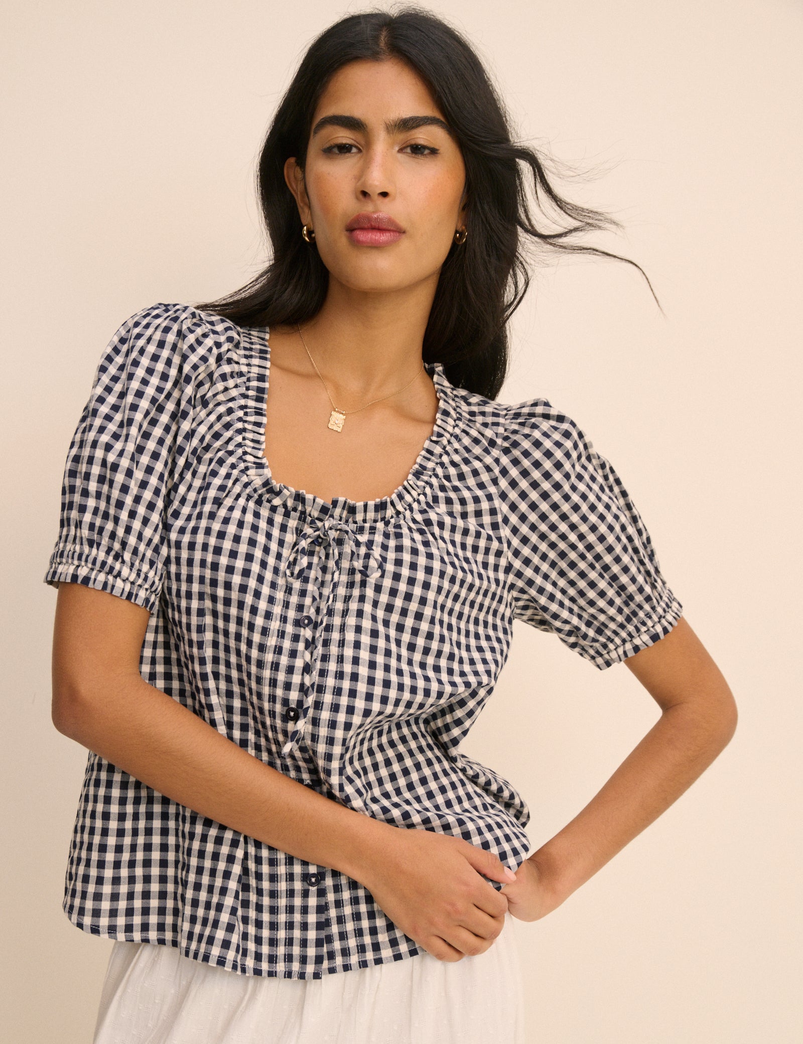 Blue Gingham Puff Sleeve Lumi Blouse