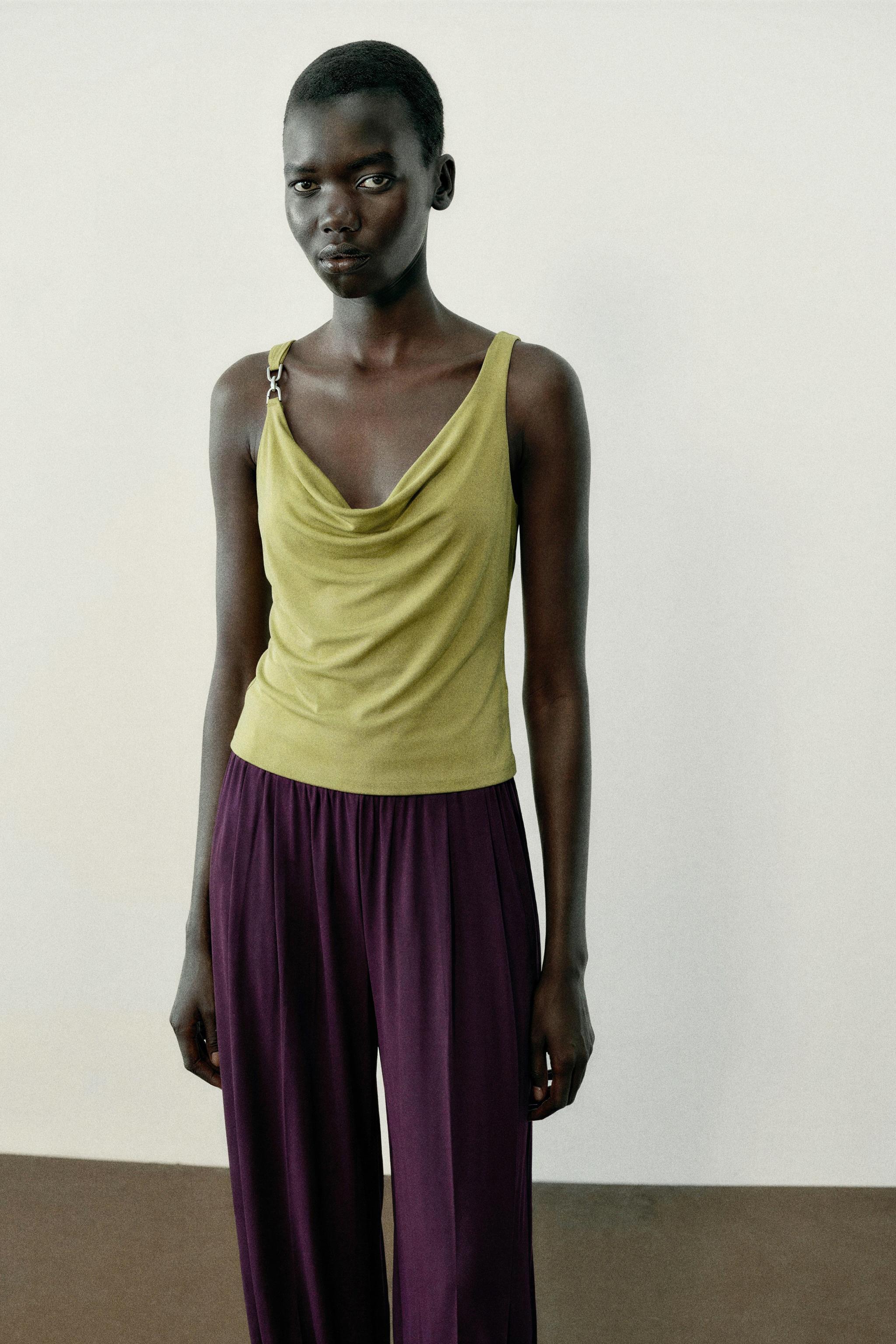 Draped Detail Top - Greenish - S