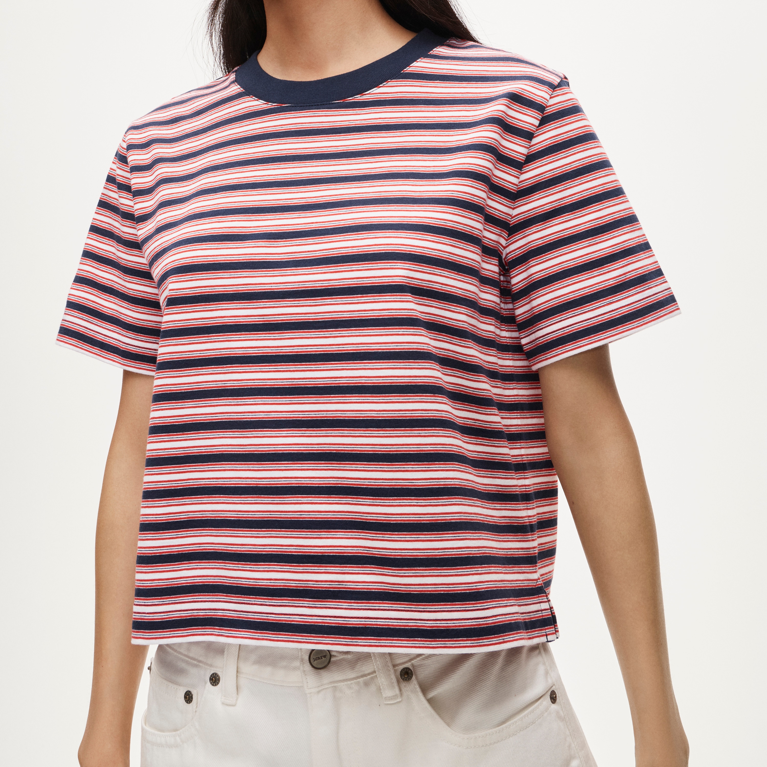 Boyfriend Jersey Relaxed Cropped T-Shirt in Stripe