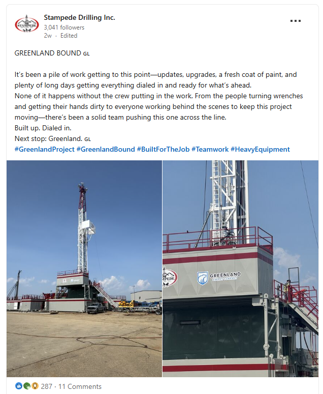 A LinkedIn post shared by Stampede Drilling, July 2026